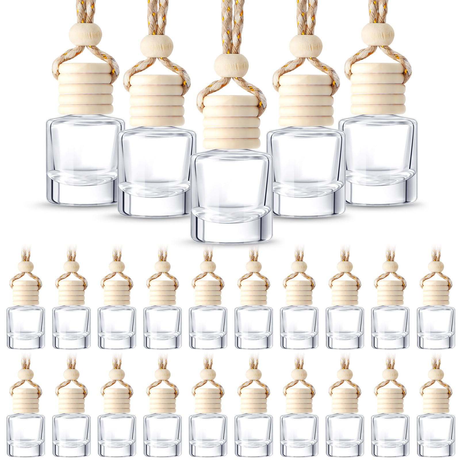 BBTO 50 Pcs Hanging Car Air Freshener Car Diffuser Bottles Empty Glass Perfume Bottle Freshener Diffuser Bottle Pendant for Essential Oil Fragrance Aromatherapy Bottle Ornament (Cylinder)