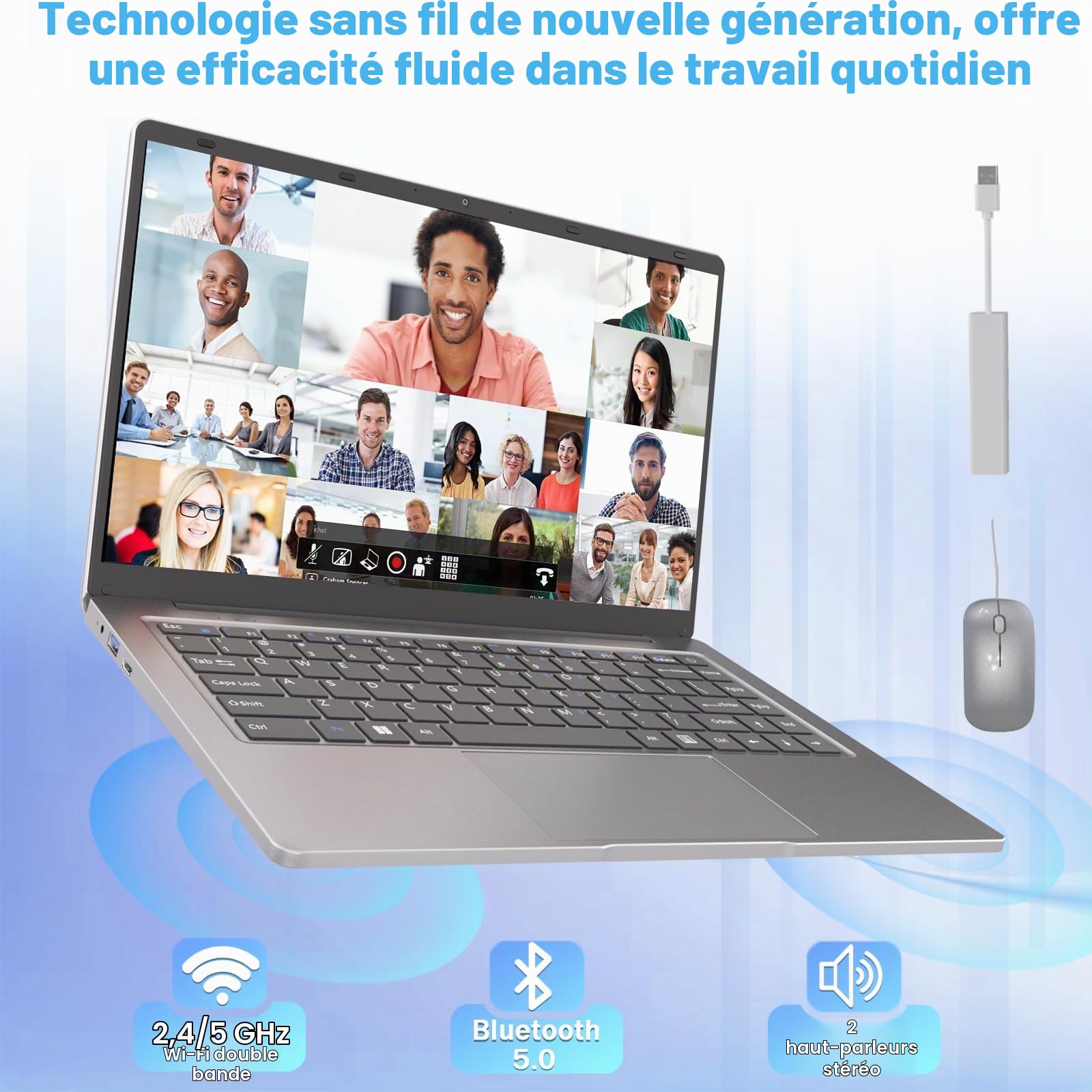 PINSTONE PC Portable de 14 Pouces Celeron N4000 (jusqu'à 2,6 GHz) 6GB RAM 128GB SSD, Laptop Computer Support WiFi 2.4 / 5G, Bluetooth 5.0, Ordinateur Portable étudiant/Bureau avec Souris.