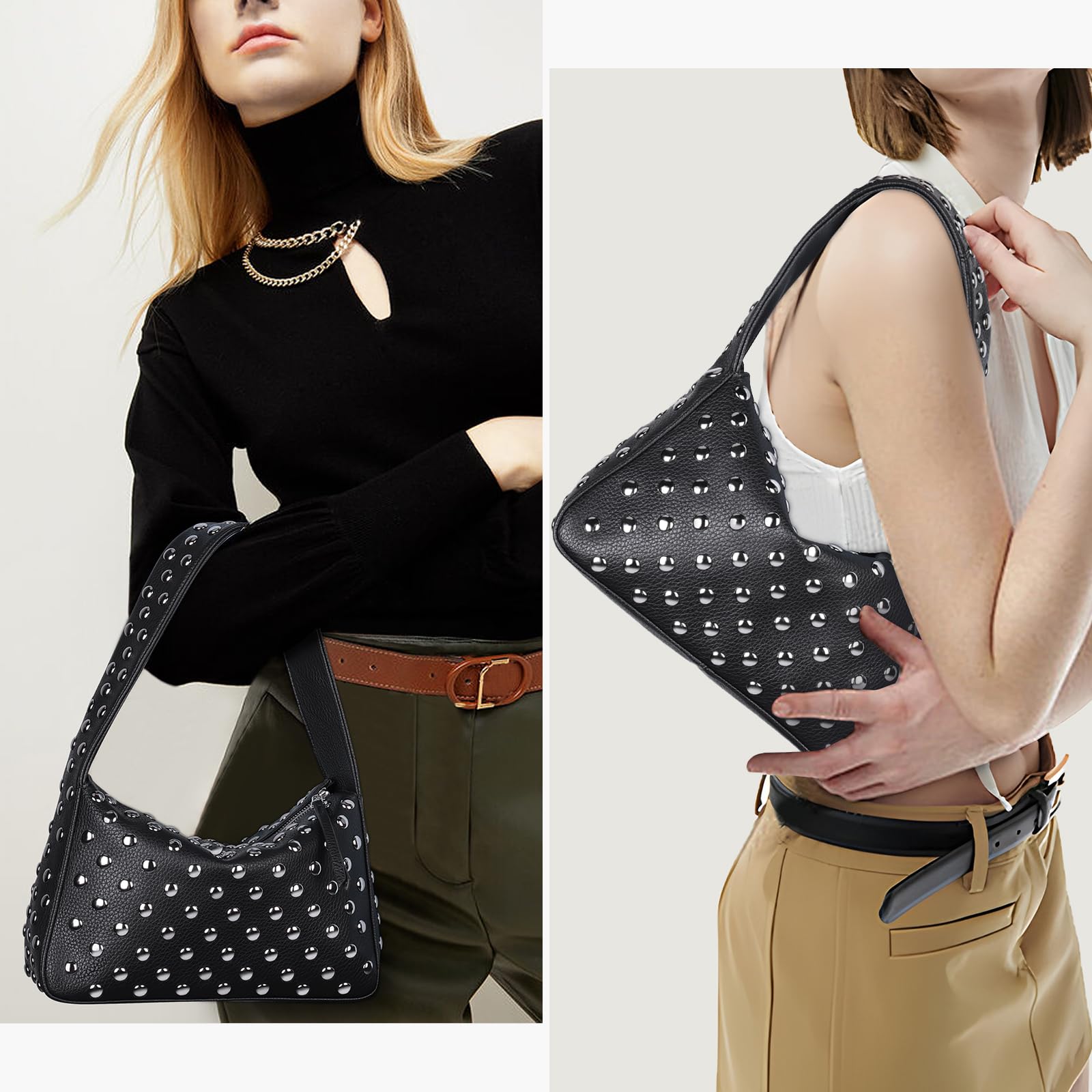 HiTotes Bolso de hombro Y2K con tachuelas para mujer, bolso con tachuelas, bolso de mano Y2K, bolso de mano de piel, bolso de mano de diseñador con tachuelas