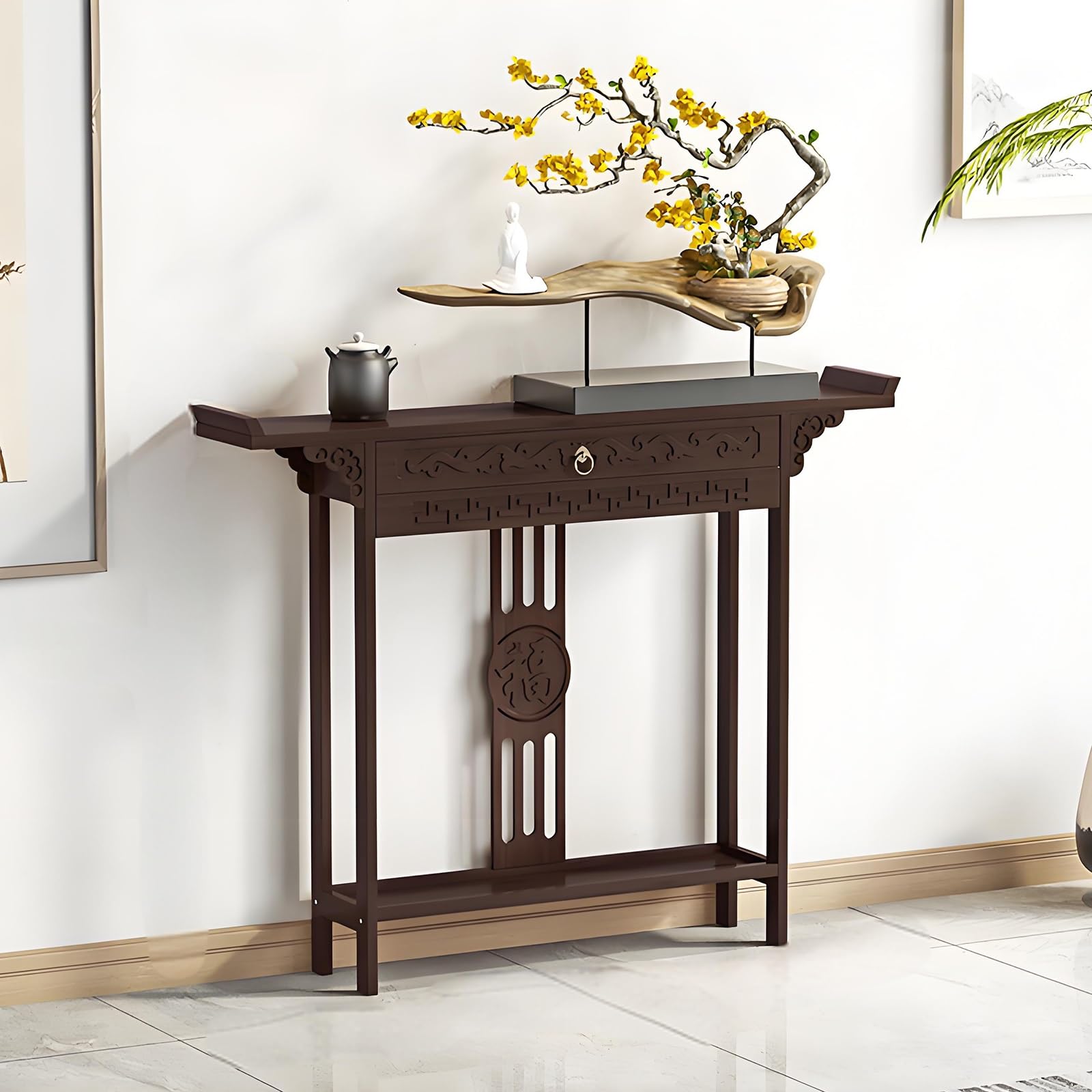 Mesa consola de ratán ideal para un recibidor acogedor de estilo chino