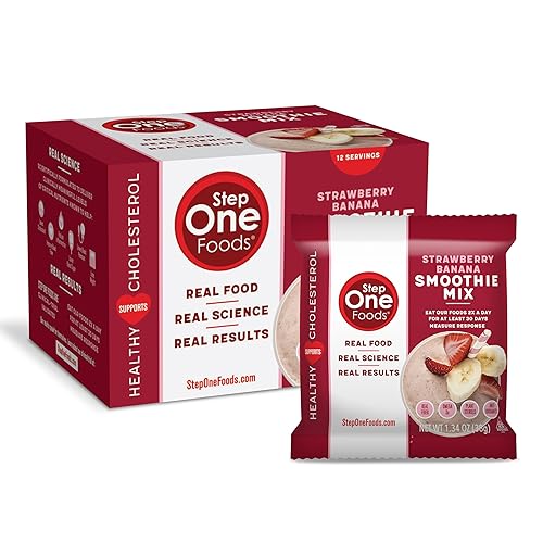 Step One Foods Mezcla de batido de fresa y plátano, esteroles vegetales saludables para el corazón, Omega 3 y fibra dietética sin gluten, mezcla