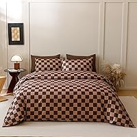 Vista 87 de CLOTHKNOW Juego de edredón de 3 piezas a cuadros color beige óxido, tamaño Full, juego de ropa de cama de cuadros edredón terracota con 2 fundas