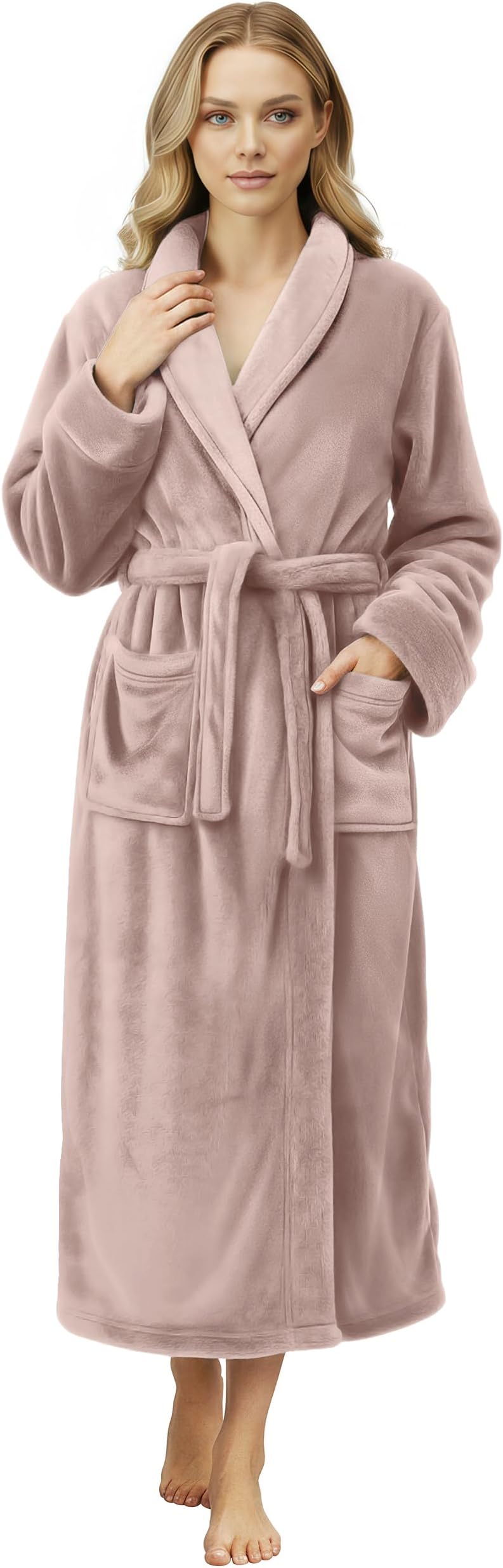 Women Fleece Shawl Collar Bathrobe - Plush Long Robe