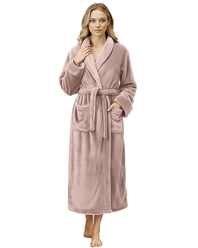 NY Threads Premium Womens Robe, Plush Fleece Long Bath Robe for Women, Fluffy Soft Women's Bathrobe - Medium - Taupe
