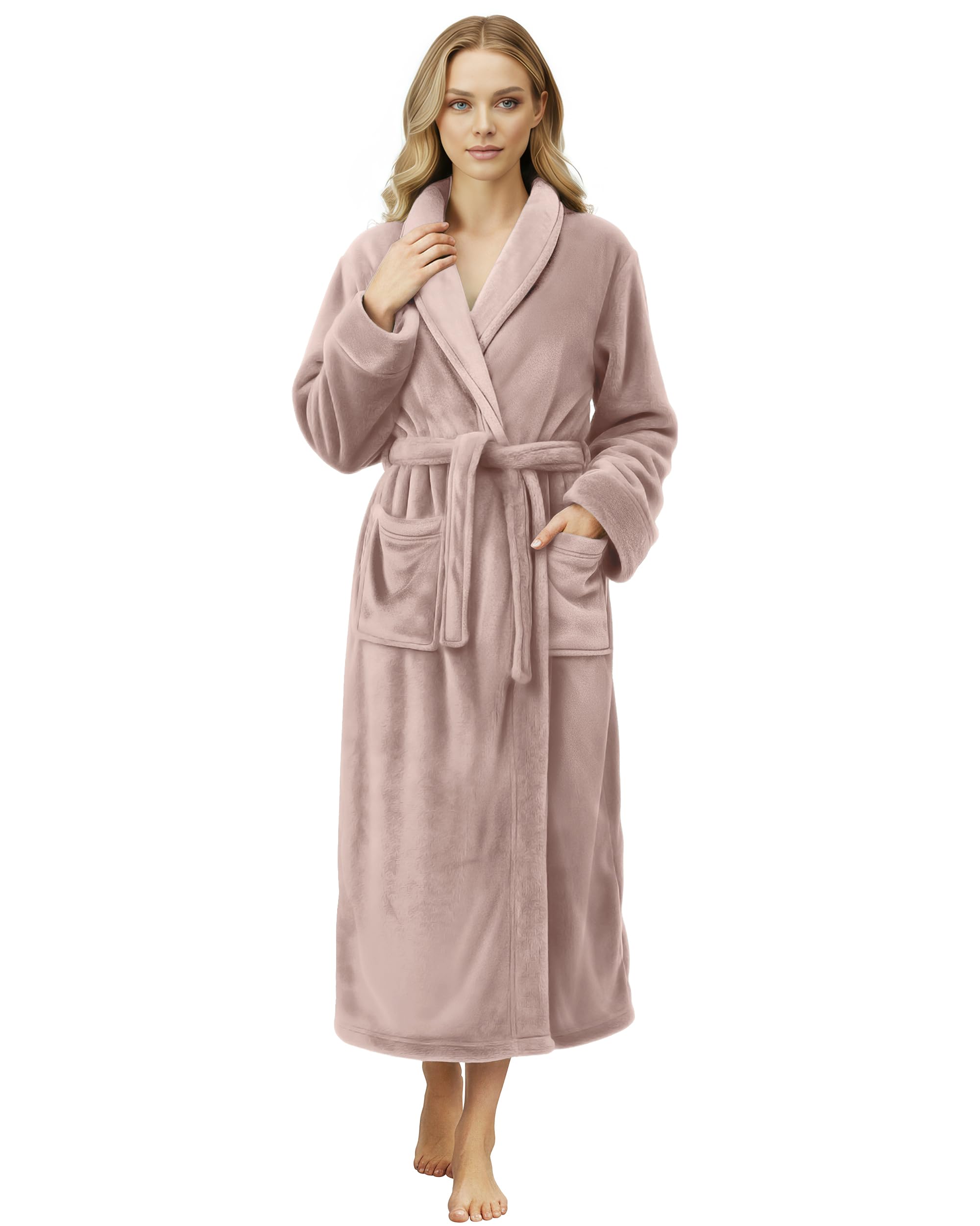 NY Threads Women's Fleece Shawl Collar Bathrobe Plush Long Spa Robe, Medium