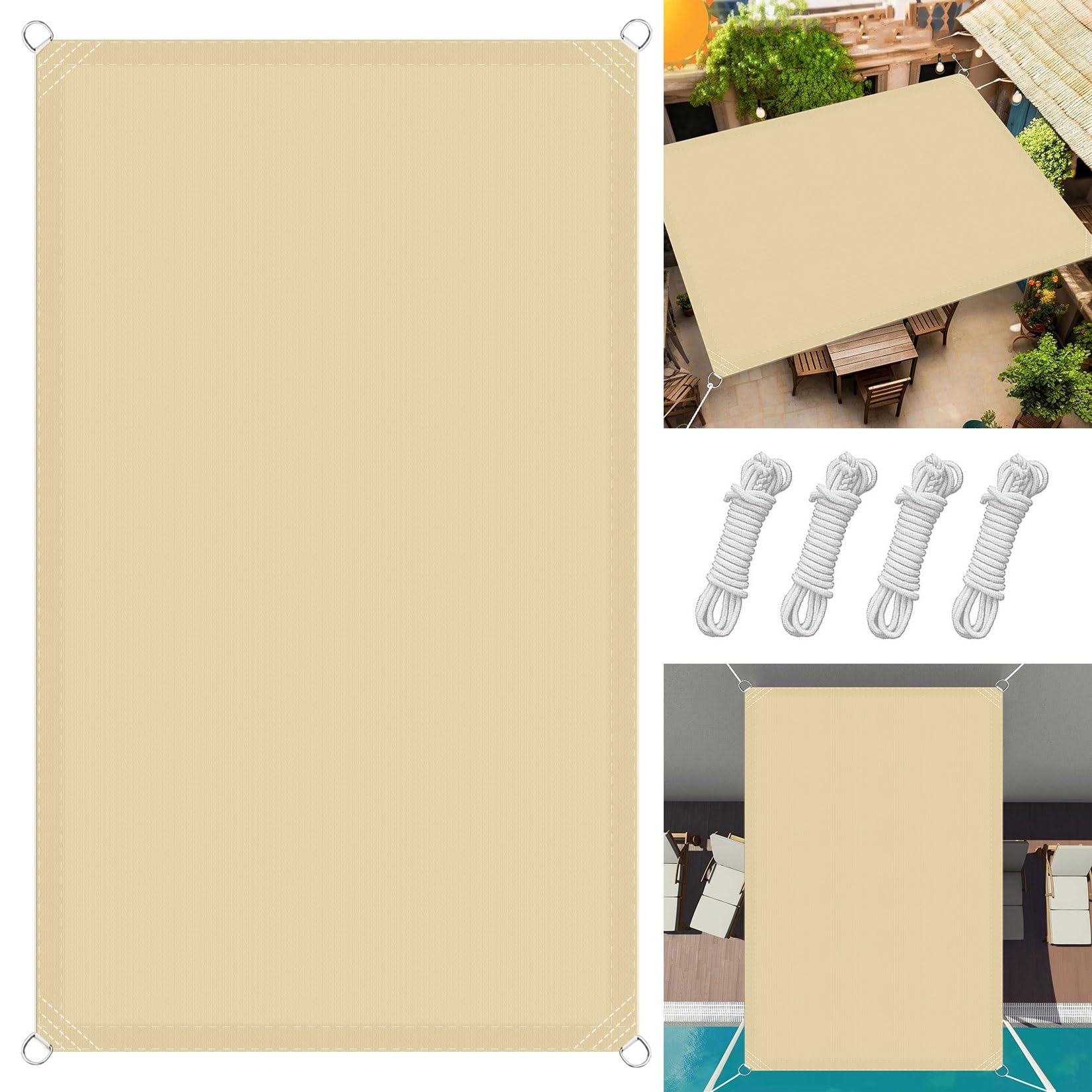 Voile d'ombrage imperméable crème pour aménager un patio