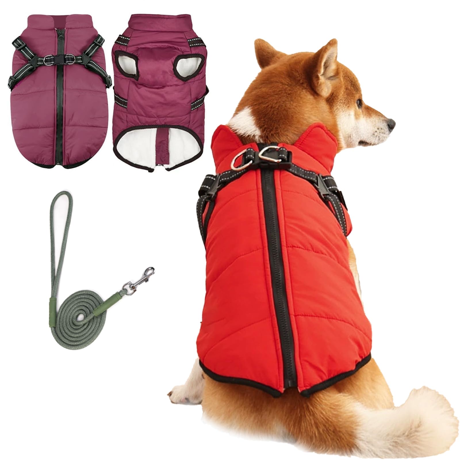 Manteau imperméable pour chien qui tremble en hiver avec harnais dorsal anti-traction