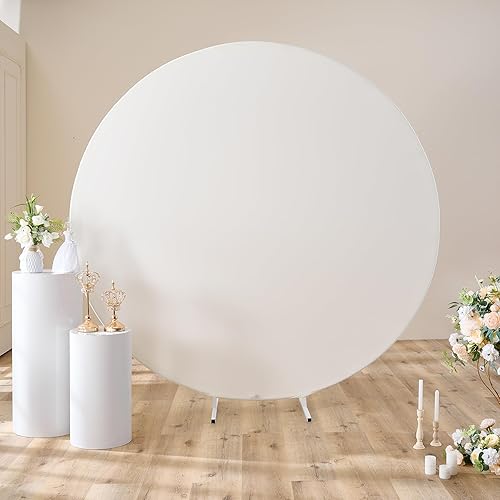 Cubierta de fondo redonda color marfil de 7.2 pies para soporte circular de 7 pies7.2 pies, sin arrugas, arco redondo, cubierta de telón de fondo