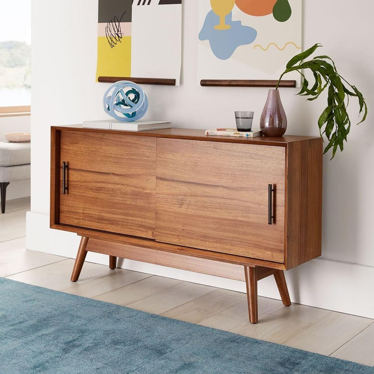 TGF Furniture Store Mid-Century Modern Sideboard Cabinet – Wooden Storage Console with Sliding Doors, Angled Legs, and Walnut Finish – Retro Buffet Cabinet for Dining or Living Room-image-24