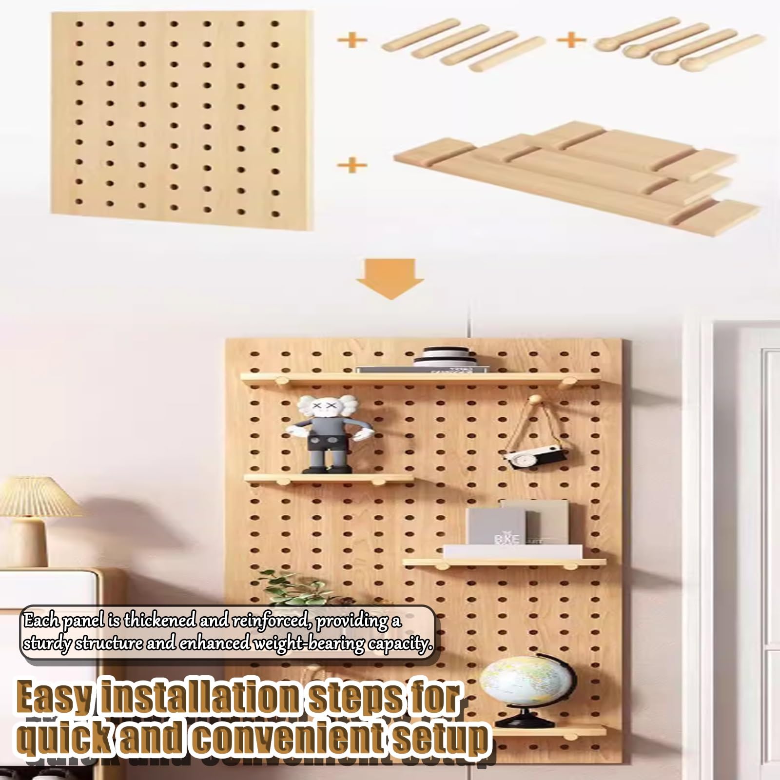 Kit organizador de madera con ganchos para garaje, almacenamiento de herramientas de pared y decoración del hogar, panel de exhibición de bricolaje