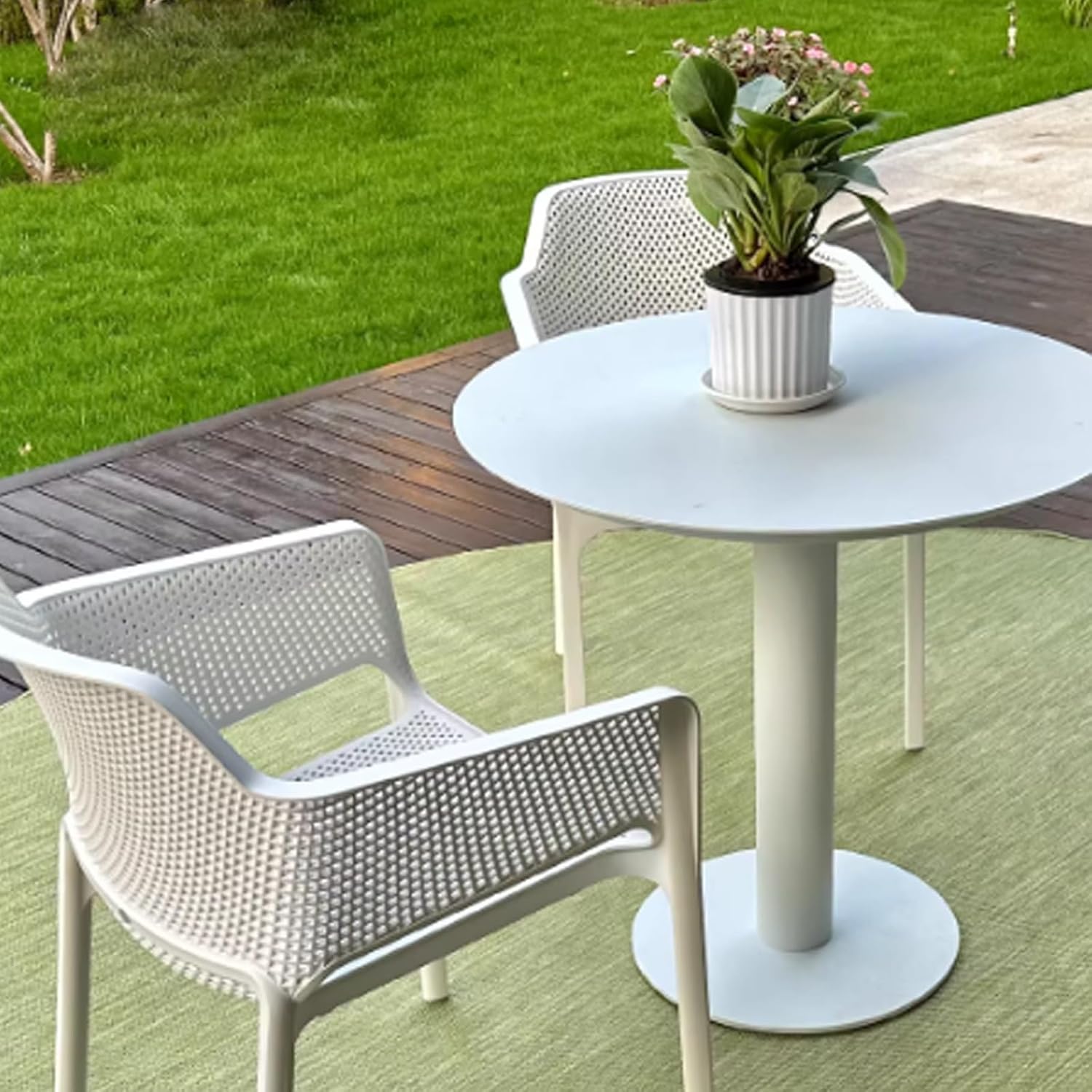 5-Piece Indoor Outdoor Round Metal Patio Dining Table Set with Stackable Side Chairs(F)