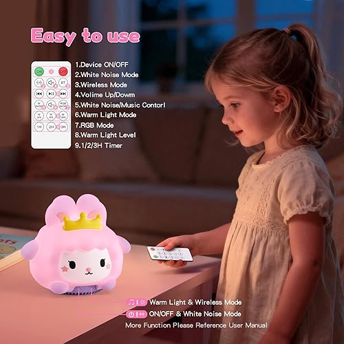 Miniatura 7 de Máquina de sonido para bebé, 20 sonidos relajantes blanco para dormir, luz nocturna recargable con altavoz, 3 niveles de brillo remoto y control de