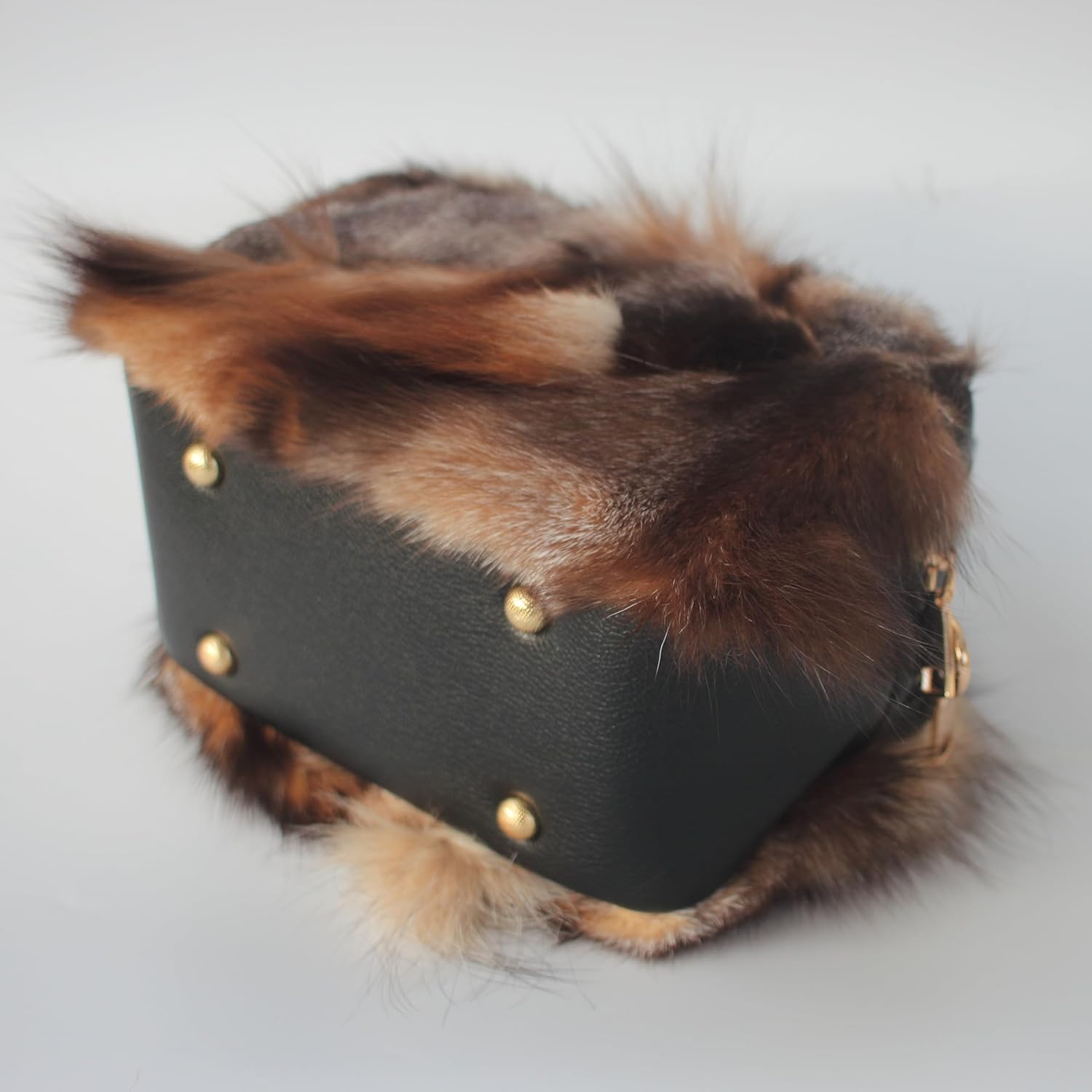 Luxury Genuine Nordic Fox Fur Small Square Handbag, Leather Purse with Detachable Crossbody Strap, Elegant and Fashion