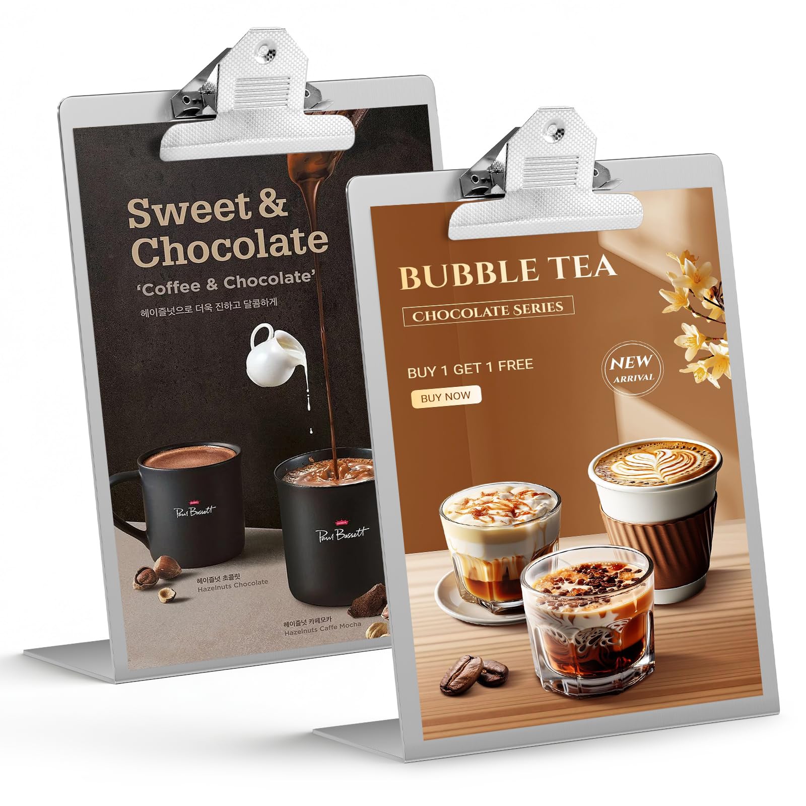 2pack 8.5"x11" Metal Clipboard Sign Holder, Stainless Steel Heavy Duty Menu Stand for Office Store Restaurant Hotels