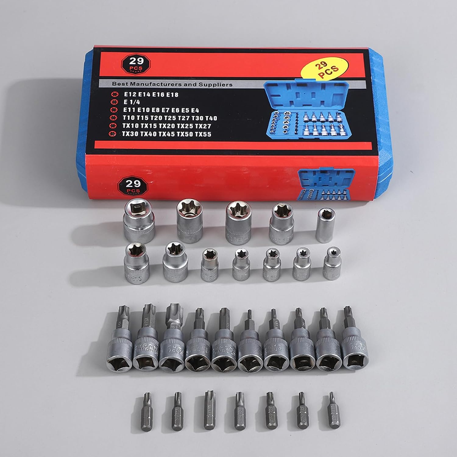 Pack of 29 10.8Grade Carbon Steel Socket Bit Set with Storage Case for Heavy Duty Automotive and Mechanical Repairs Heavy Duty Port Divisions