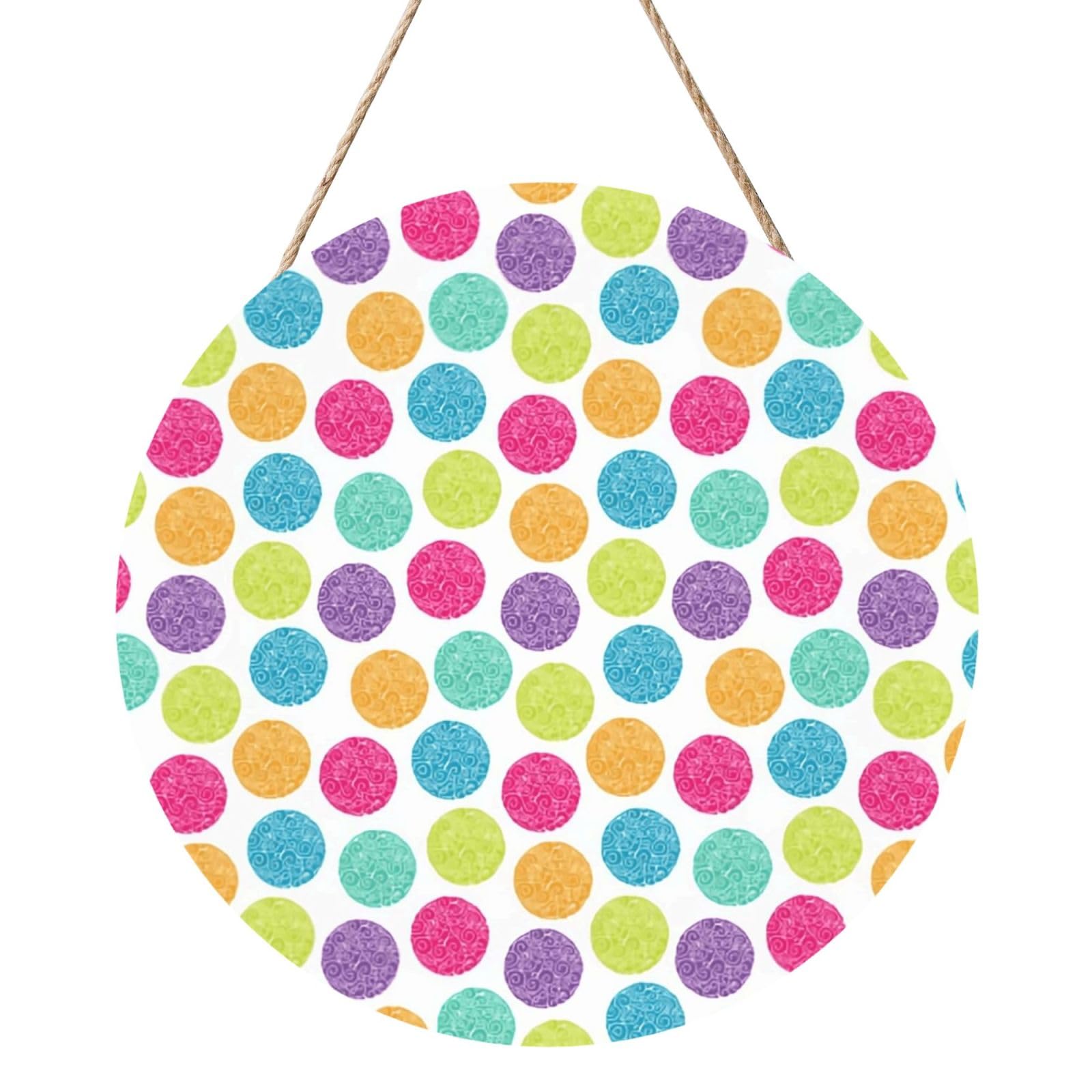 InOmak Bright Polka Dot Colorful Polka Dot, Round Wood Panel Painting 12 in, Wall Hanging Painting For Home