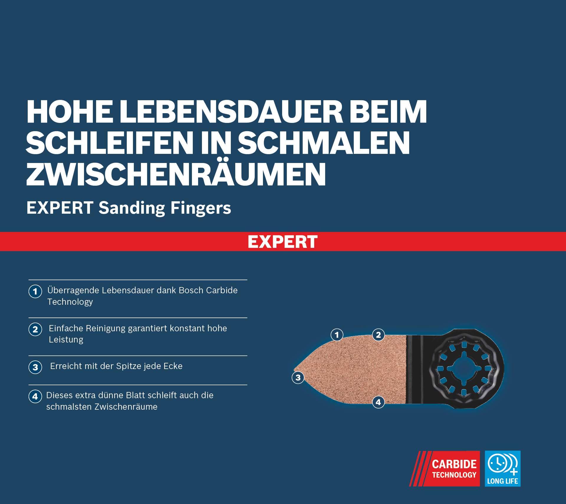 Bosch Professional 1x Expert Sanding Finger per utensili multifunzione AVZ 32 RT10 fini (per Legno duro, Legno tenero, Larghezza 32 mm, accessorio Utensile multifunzione)