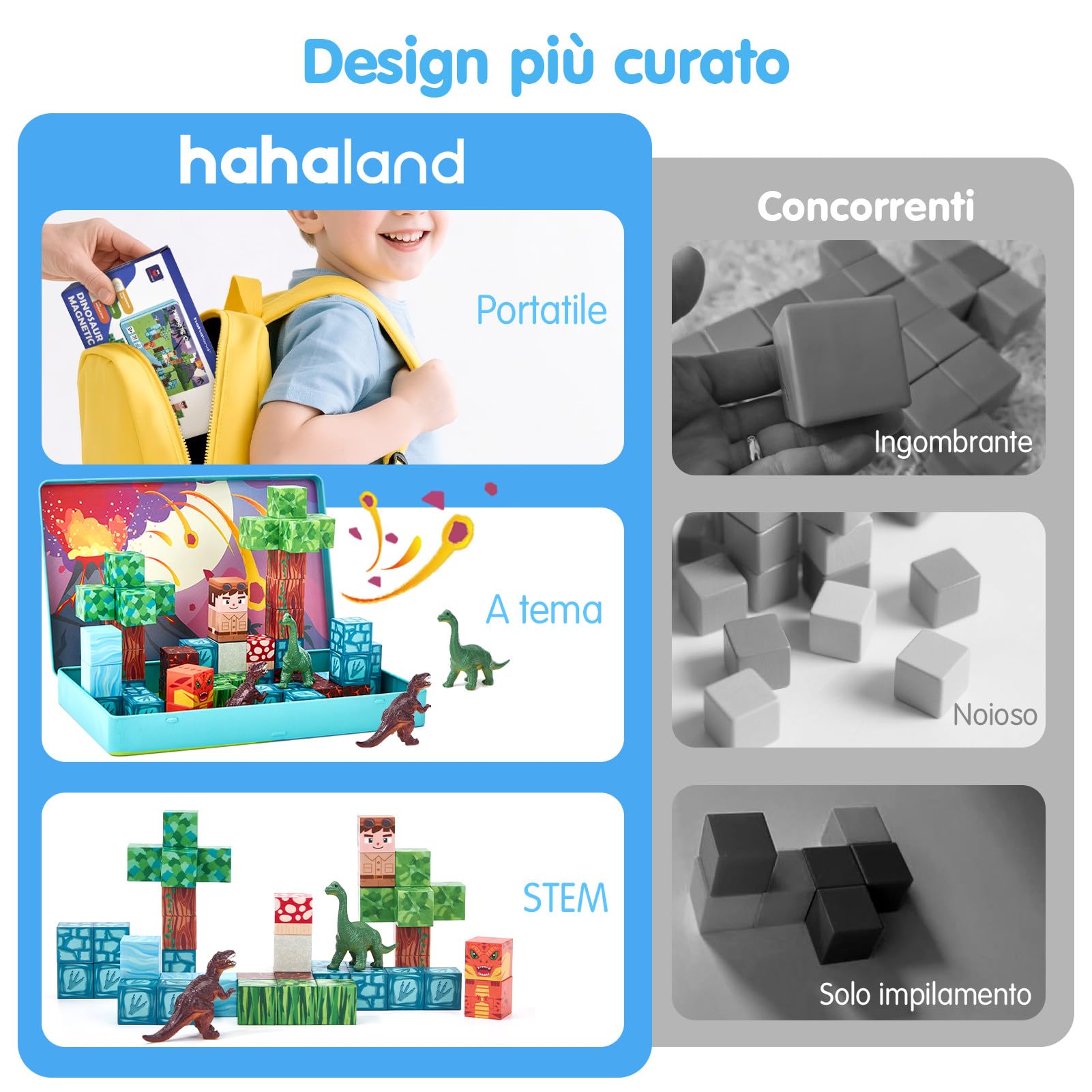 hahaland Costruzioni Magnetiche da Viaggio, 52 pezzi Cubi Magnetici Dinosauri per Bambini, Montessori Giocattolo Viaggio STEM Regali Ragazzi Ragazze 3 4 5 6 anni