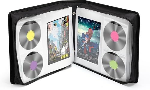 LIOVODE Funda para DVD con capacidad para 200 DVDs y 100 folletos, carpeta de almacenamiento de CDBlu-ray con insertos para folletos, organizador de
