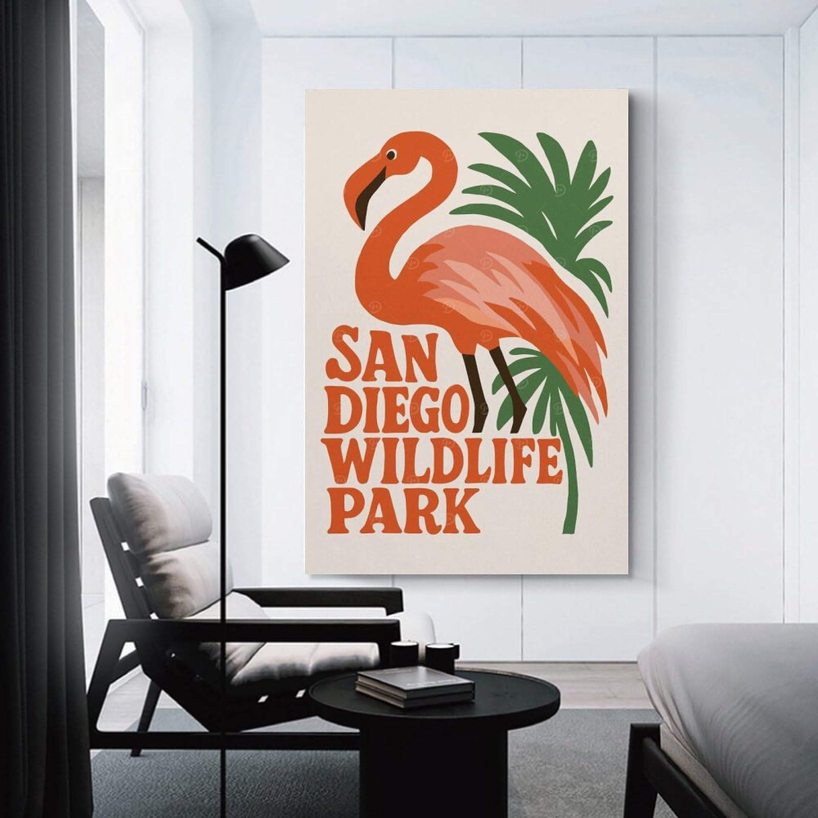 Junmoney San Diego Wildlife Park Flamingo Canvas Wall Decor, 12x18inch(30x45cm), for Gallery Wall Decor And Room Displays, Wall Decor Suited to Curated Displays
