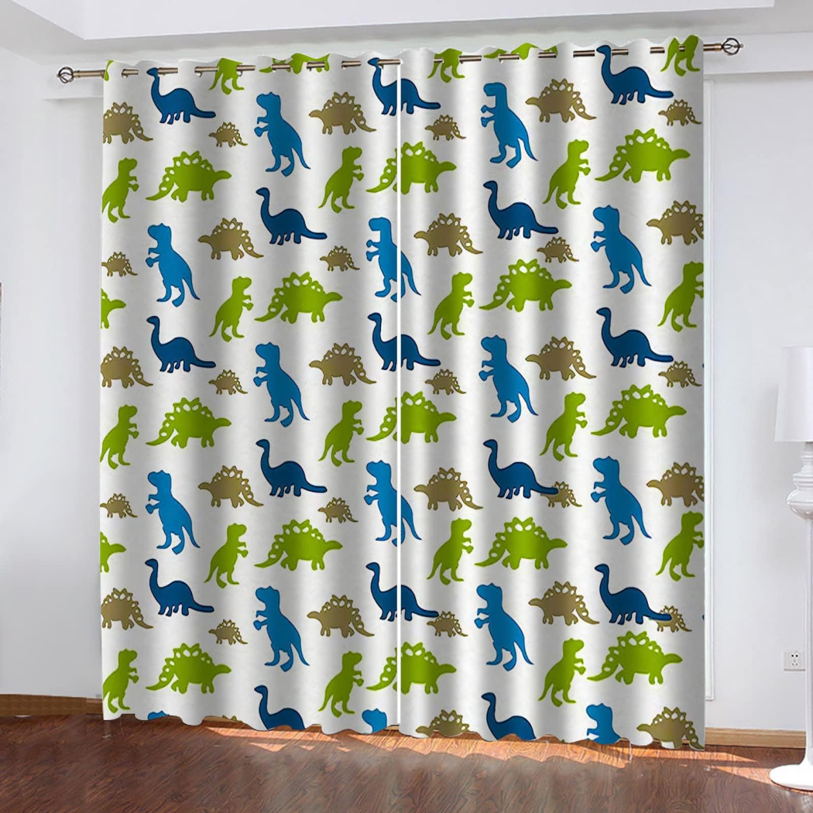 SMXVRC 3D Blue Animal Dinosaur Curtains Wild Animal Dinosaur Light Blocking Curtain Thermal Insulated Boys Room Decorative Top Grommet Drapes Panel for Kids Teens W55 x L63 x 2 Panels