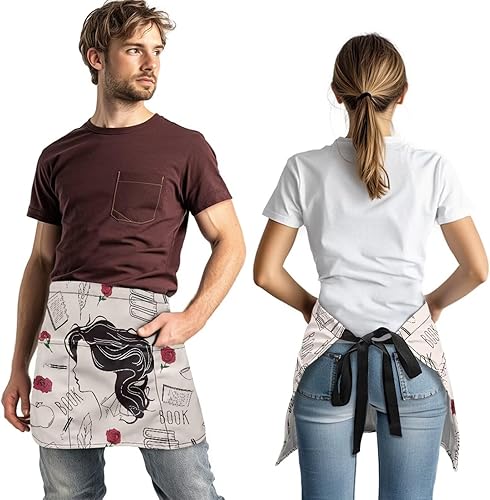 Miniatura 3 de Delantal de camarera con bolsillos para mujer, medio delantal para hombres y mujeres, camarera chef