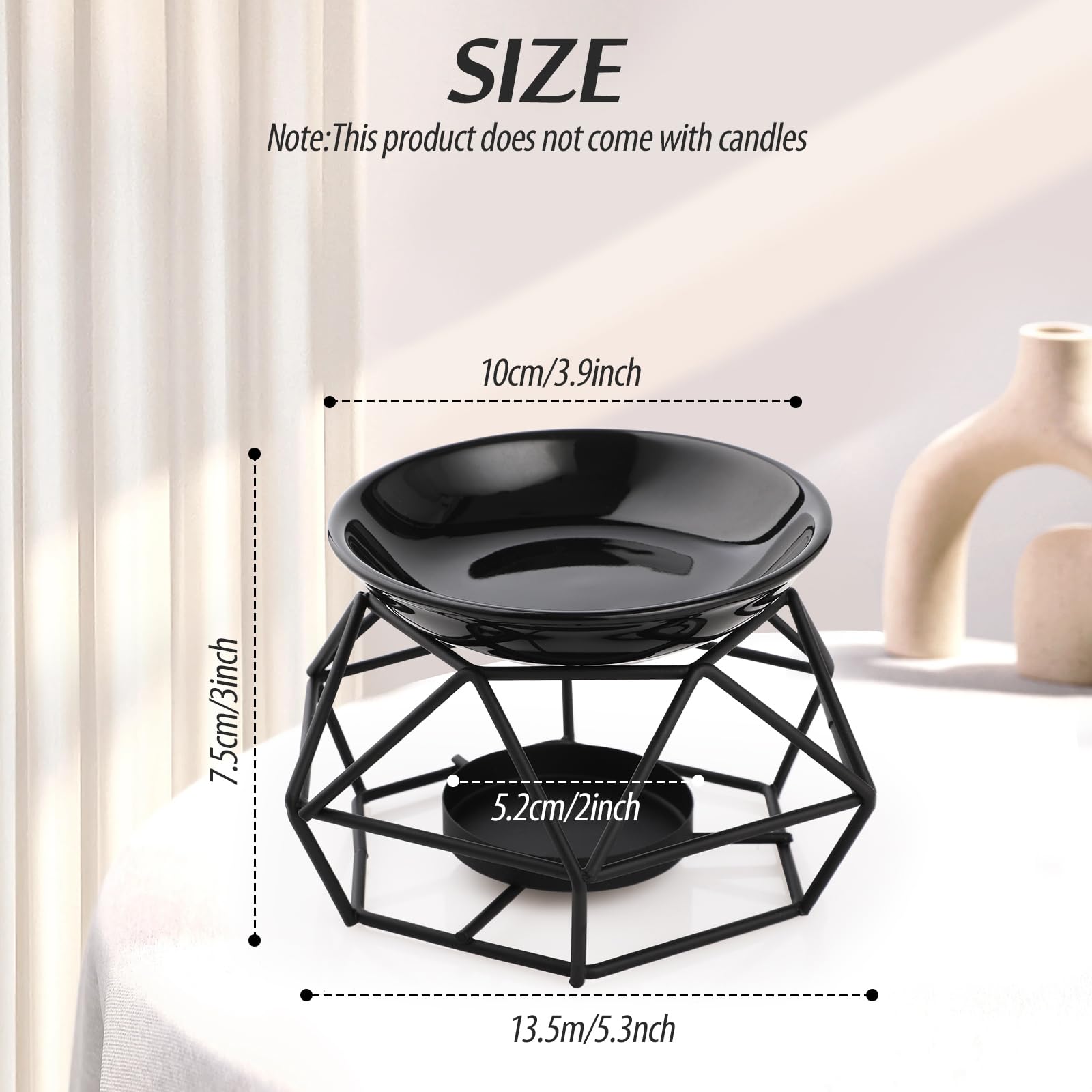 Bighan Quemador de Aceite, Quemador de Cera aromática de Metal con Tazón De Cerámica para SPA Yoga Meditación Casa Sala De Estar Decoración B- Negro 2