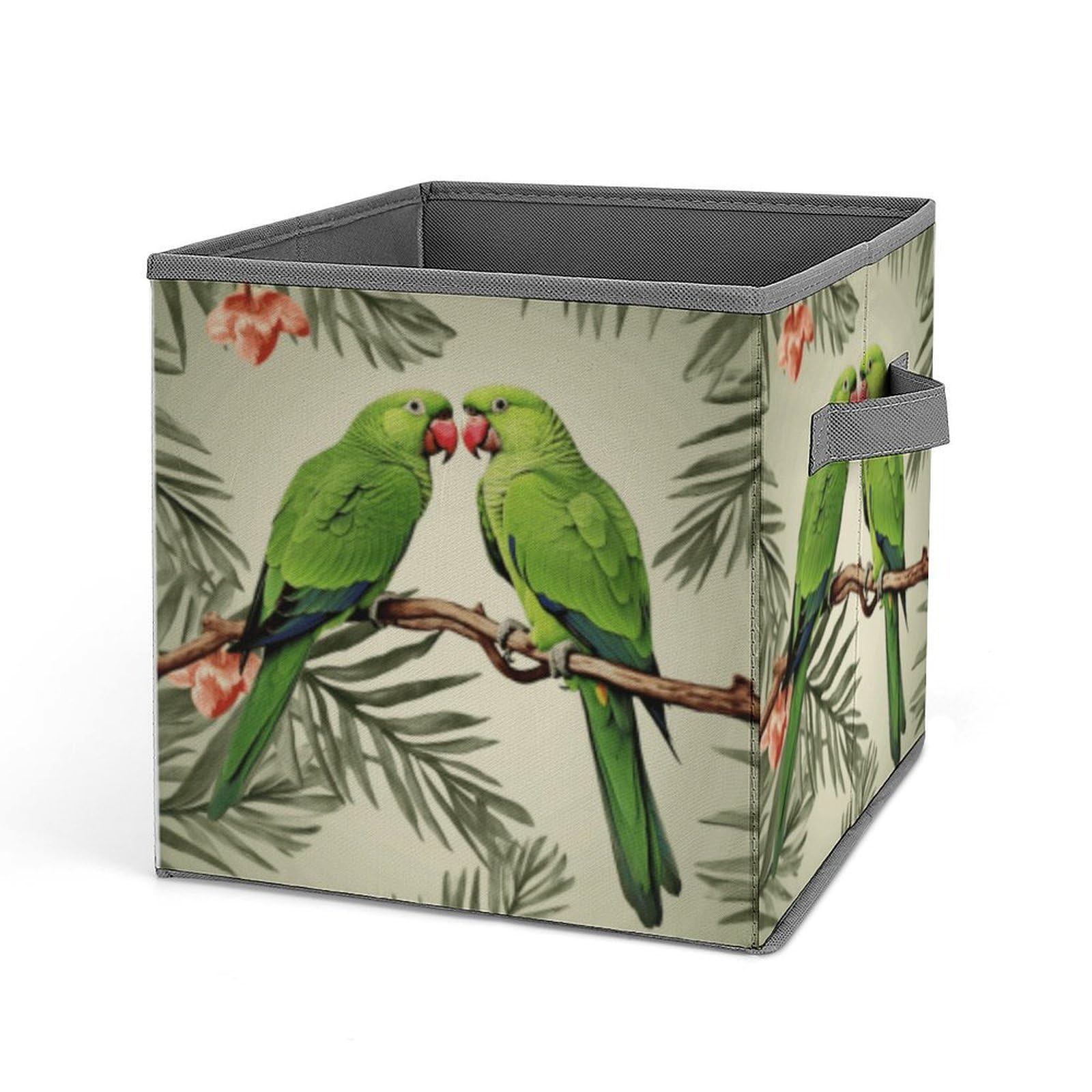 VstaDank Couple Parrots Olive Storage Bin Collapsible Storage Cubes Organizer Oxford Cloth Storage Box with Dual Handles Large Stackable Closet Storage Bins for Sheets Hat Sweater
