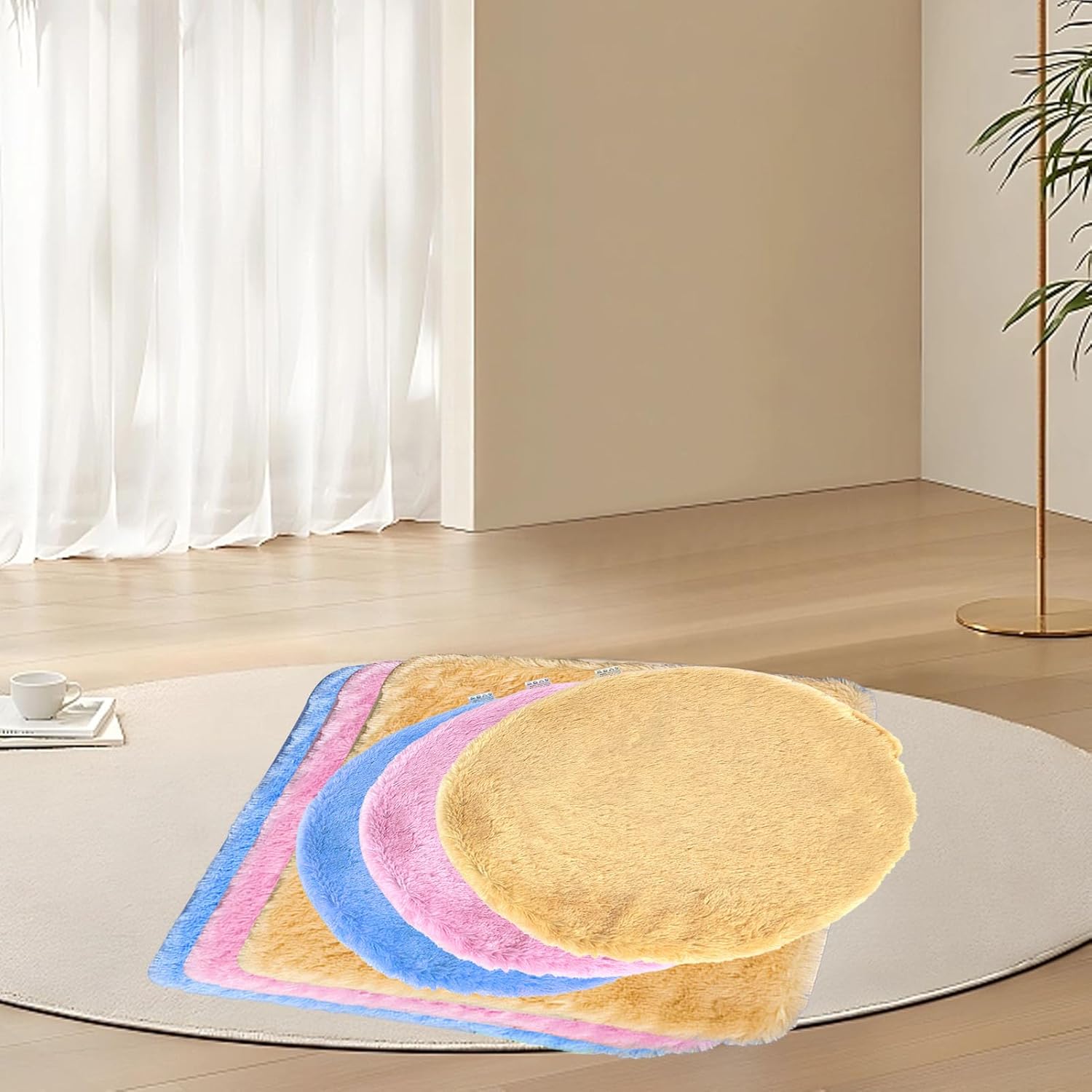 Pet Sleeping Pad, Soft Plush Washable Cat Bed Mat with Non Slip Bottom, All Seasons Use with Removable Canvas Pocket (Quadrate 2.3in)