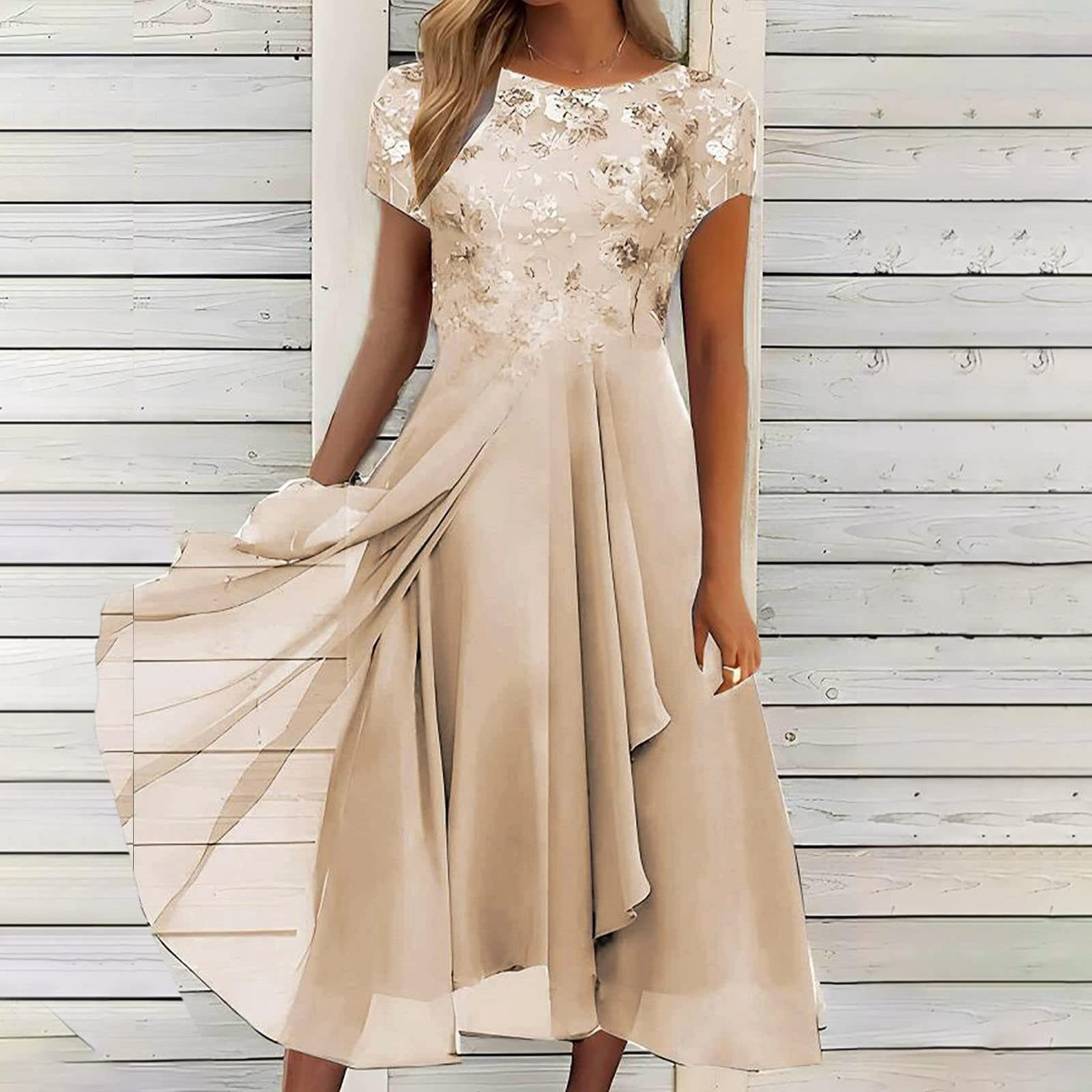 Ansenesna Abendkleider Elegant Für Hochzeit Festliche Kleid Hochzeitsgast Damen Midi Chiffon Abendkleid A Linie Asymmetrisch Spitze Ballkleid Frauen mit Ärmel Leicht Brautjungfernkleider