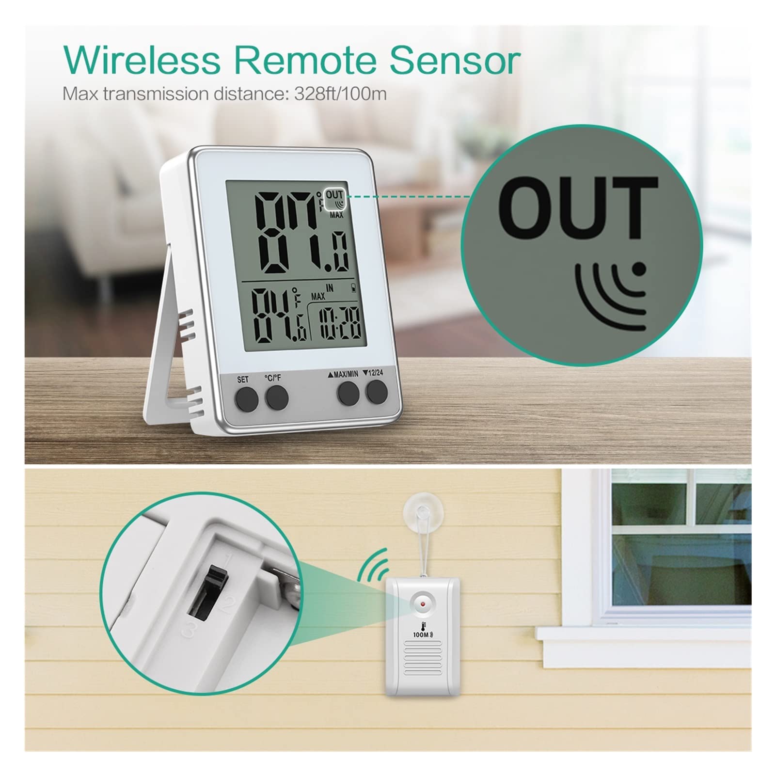 Termómetros para piscinas Termómetro digital al aire libre Sensor inalámbrico Monitor de temperatura interior Lcd Relojes de mesa de escritorio para piscinas interiores y exteriores, spas y jacuzzis
