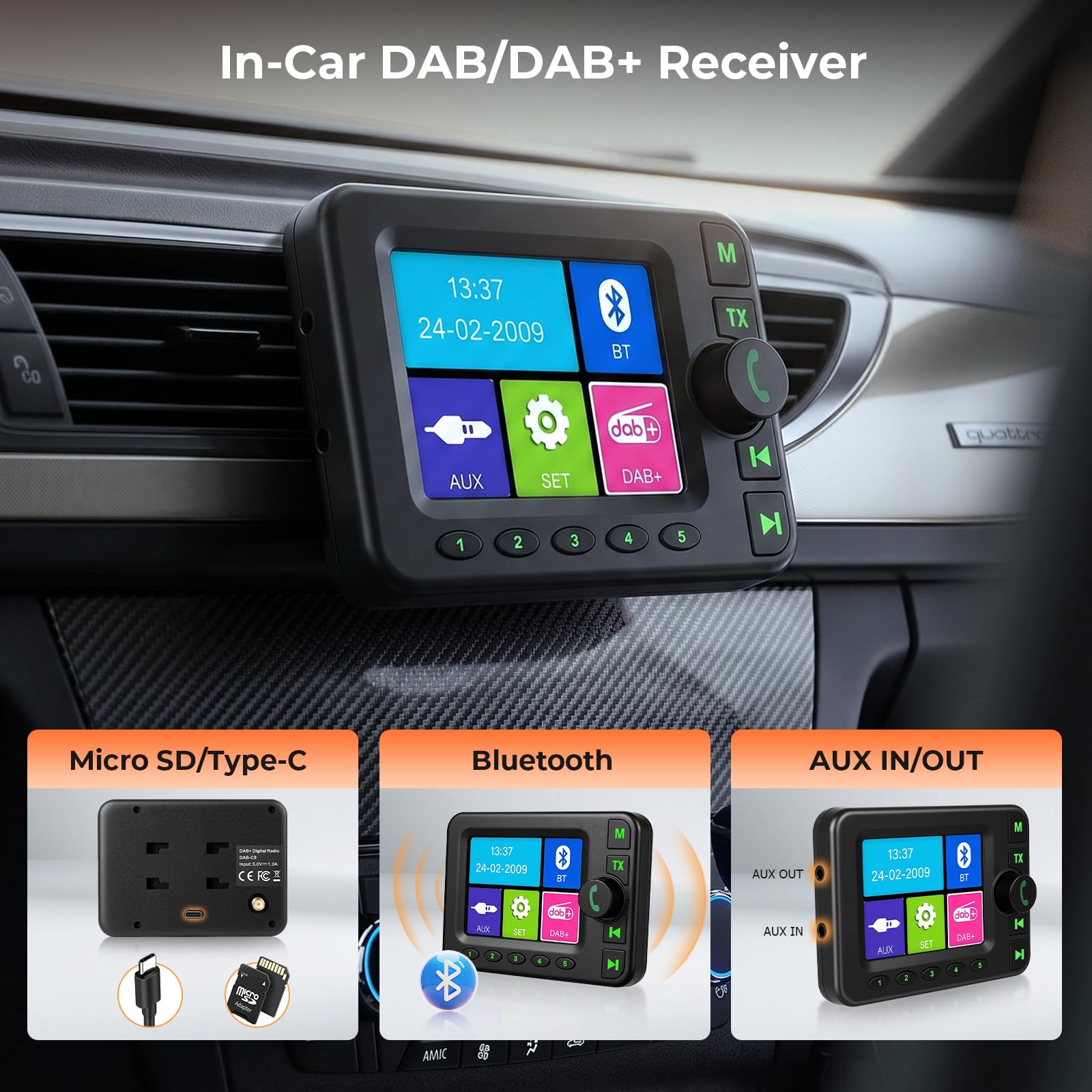 Inefala 2026 Upgrade DAB DAB+ Adapter für Autoradio 2,8 Zoll TFT LCD