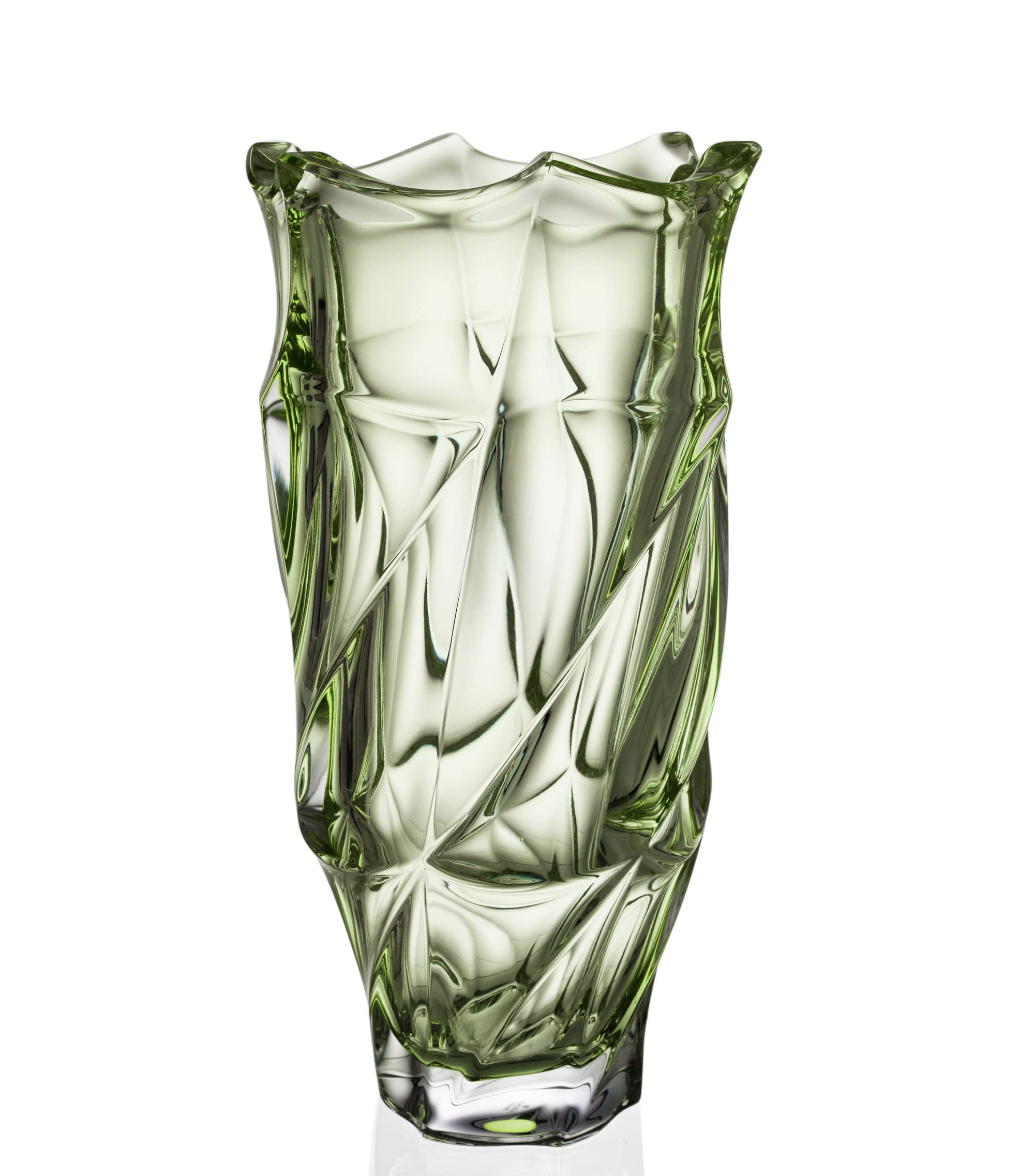 Czech Bohemian Crystal Glass Vase 12''-Height Light-Green ''Flamenco'' Vintage European Design Elegant Centerpiece Flower Vase Home Decor Birthday Wedding Housewarming Anniversary