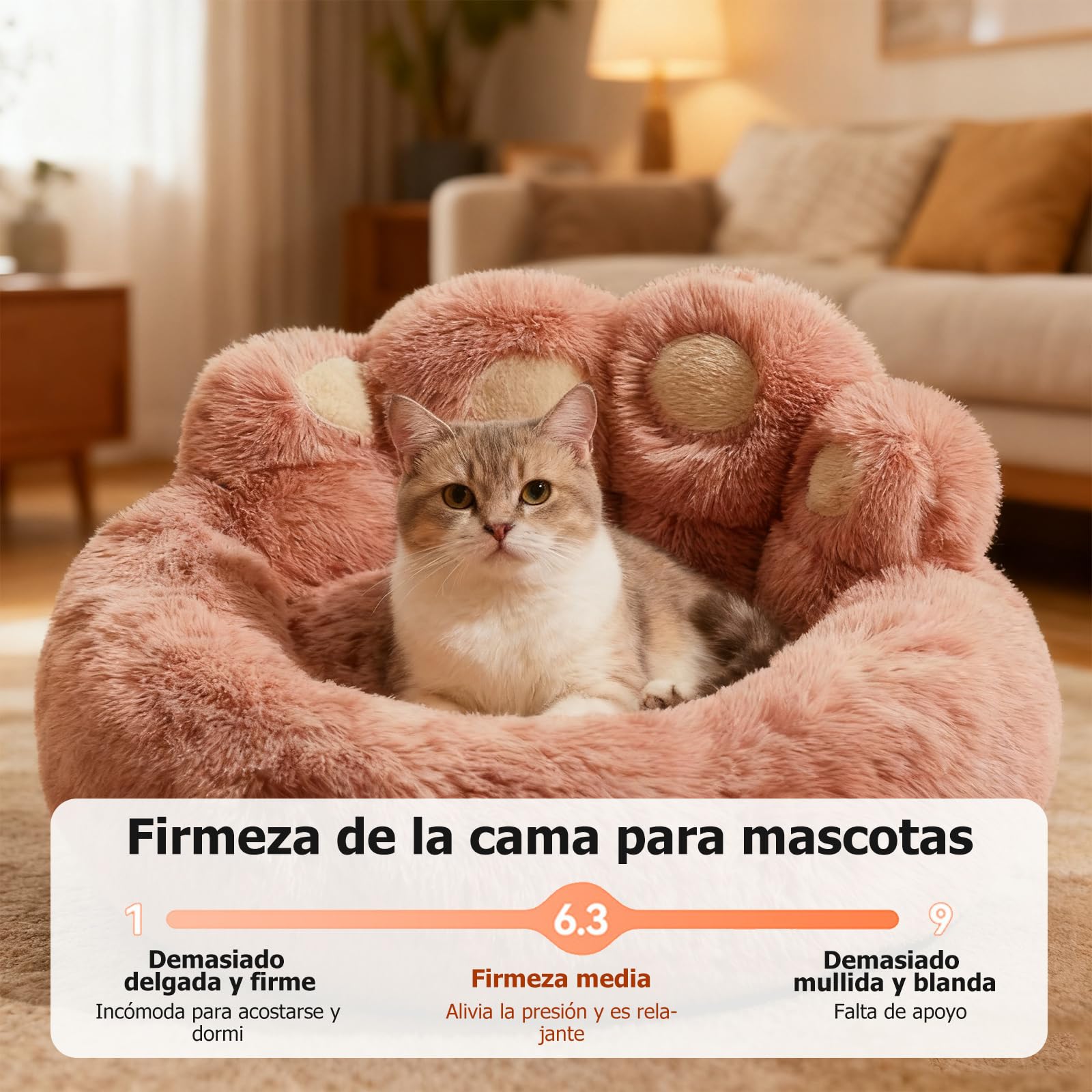 PETCUTE Cama Perro Mediano,Cómodo y Cálida,Colchon Perro Lavable con Fondo Antideslizante,Cama Ortopedica para Perros,Sofá para Perros con Forma de Pata de Oso,Rosa,2XL