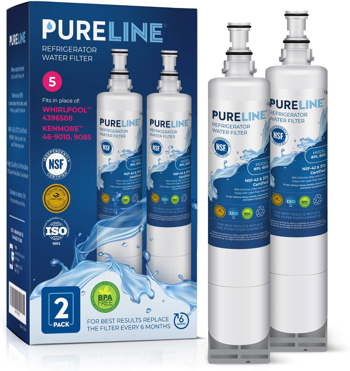 PURELINEKenmore 9085 and 46-9010 Water Filter Replacement. Compatible Filter for Kenmore 9085, 9010 and Whirlpool 4396508, 4396510, NLC240V, Everydrop Filter 5. - (2 Pack)