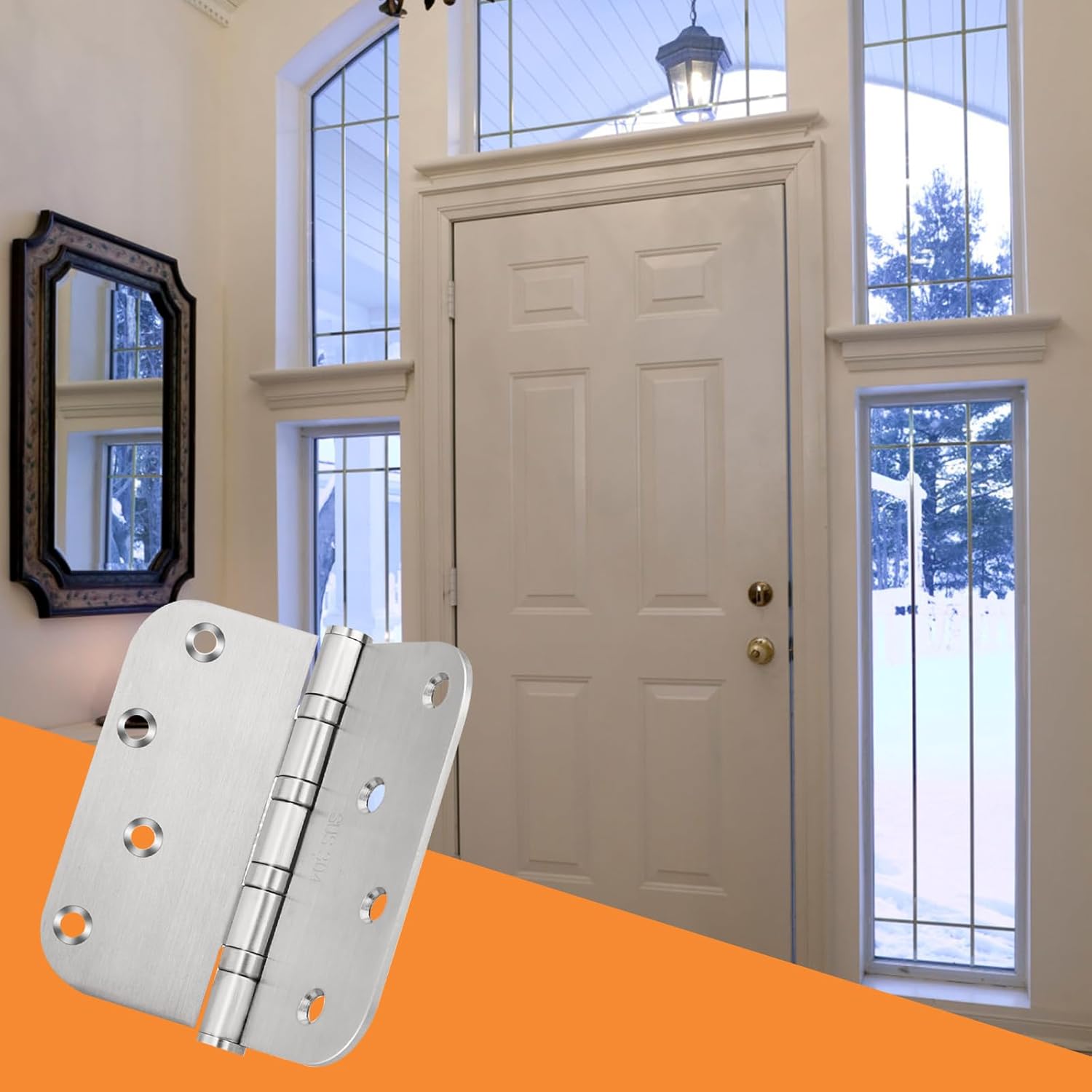304 Stainless Steel Door Hinges 4 Inch Ball Bearing Interior & Exterior Door Hinges 4'' X 4'' for Left & Right Doors with 5/8" Radius Corners 2 Pack (2Pack, Silver)