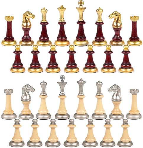 Miniatura 4 de Juego de ajedrez de madera+metal para adultos y niños - Tablero de ajedrez de mármol con piezas de ajedrez - Juegos de ajedrez de viaje portátiles