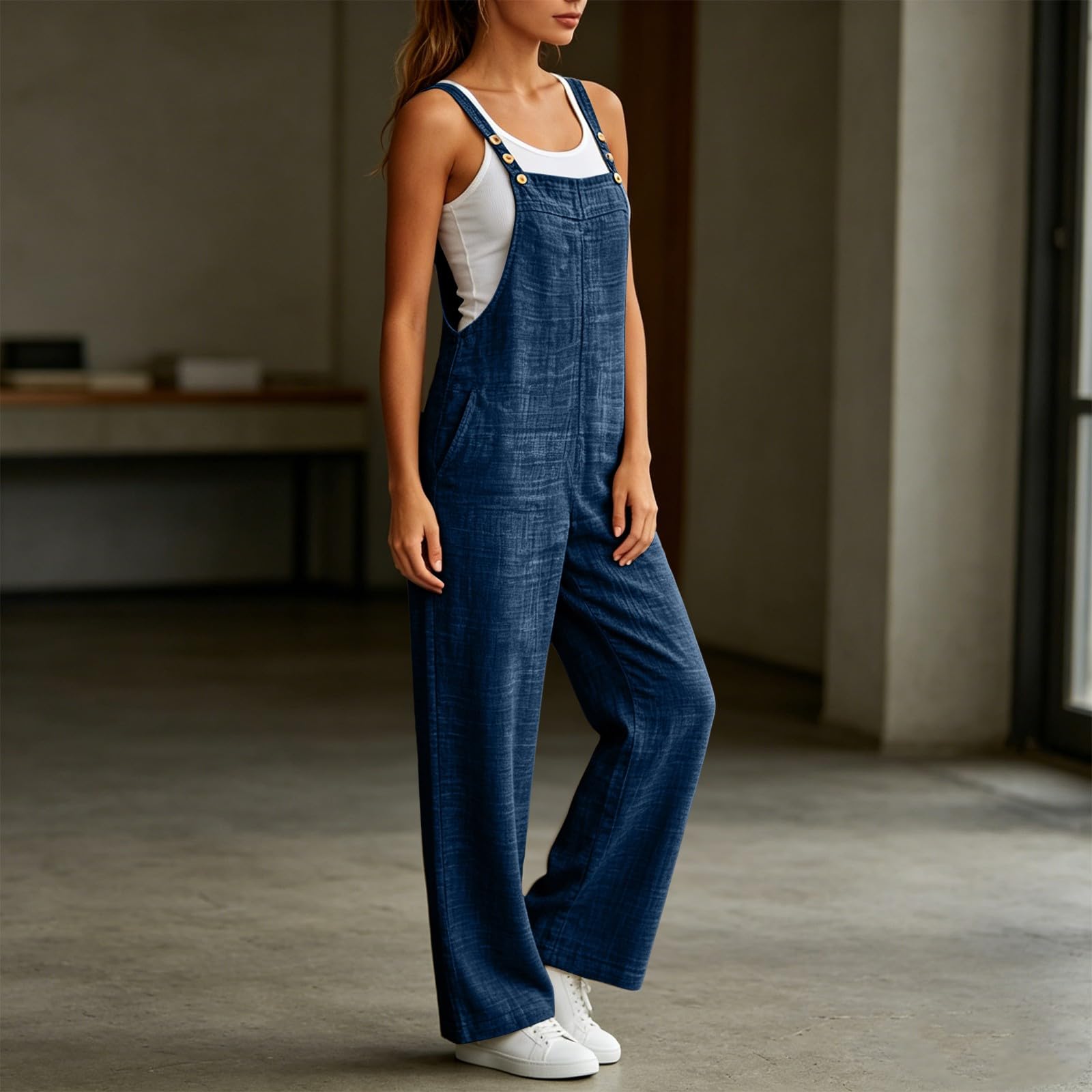 Tuta estiva da donna, leggera, larga, per il tempo libero | Salopette a salopette con tasche, elegante, retrò, con cinghie regolabili, per abiti da sera