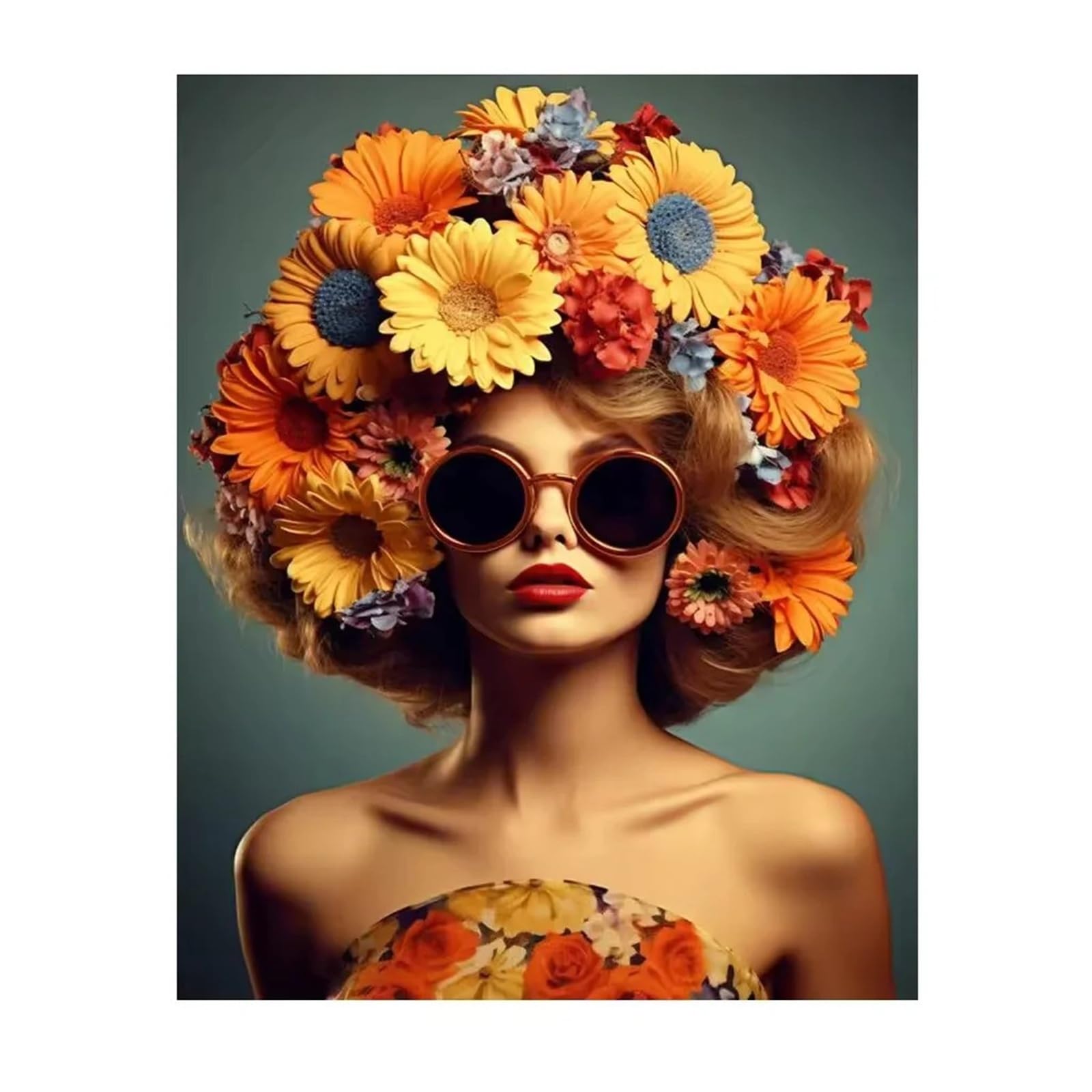 Xenite D Wall Art Canvas Prints Beautiful Woman With Glasses Flower Posters An Prints On The Canvas Prints Modern Art Woman Wall Paintings Room Ecor(,30X40cm)