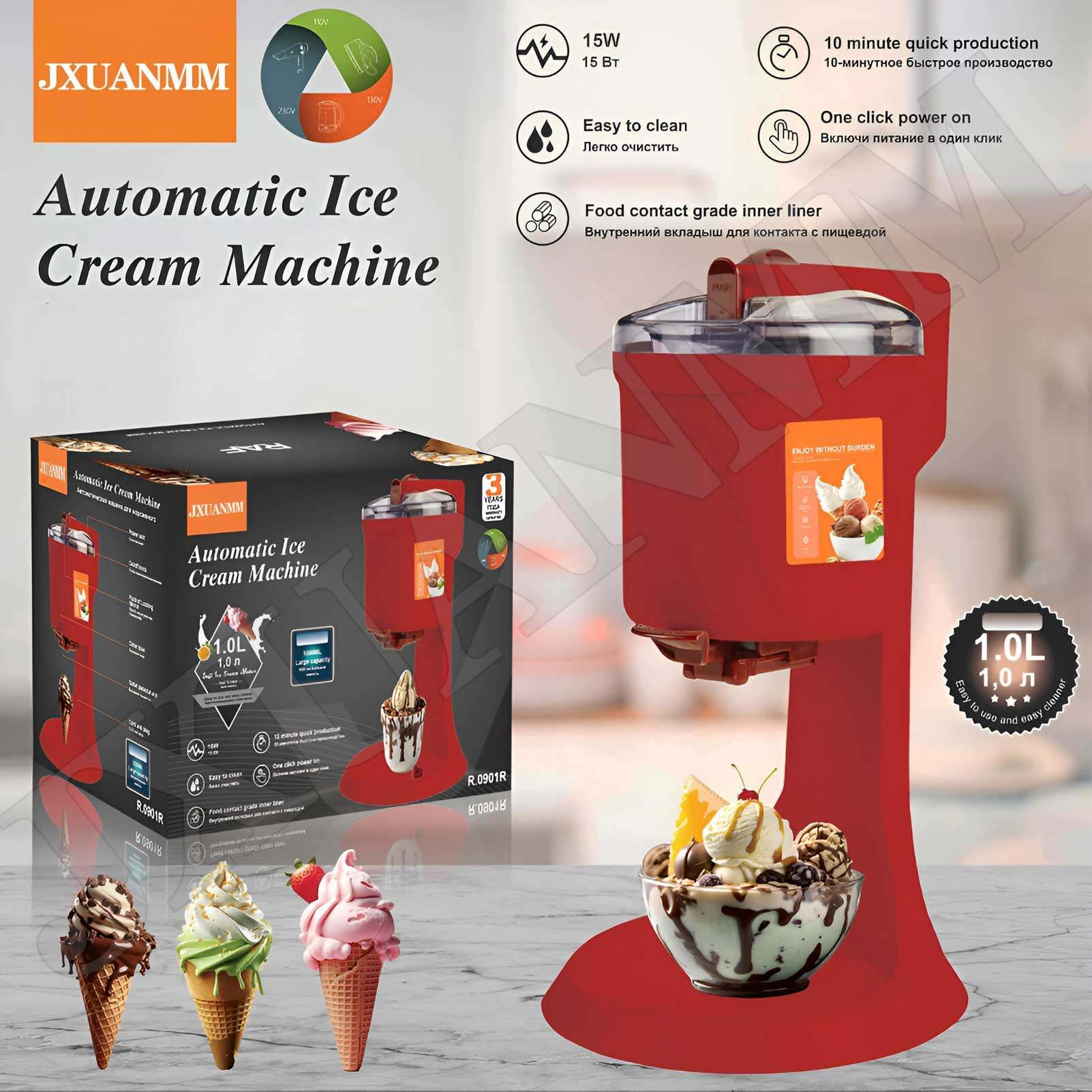 Máquina para hacer helados, batidora para helados de yogur helado, batidora para helados de malteada, máquina para hacer helados en espiral, inicio con un clic, 1 l, 220 V,Red