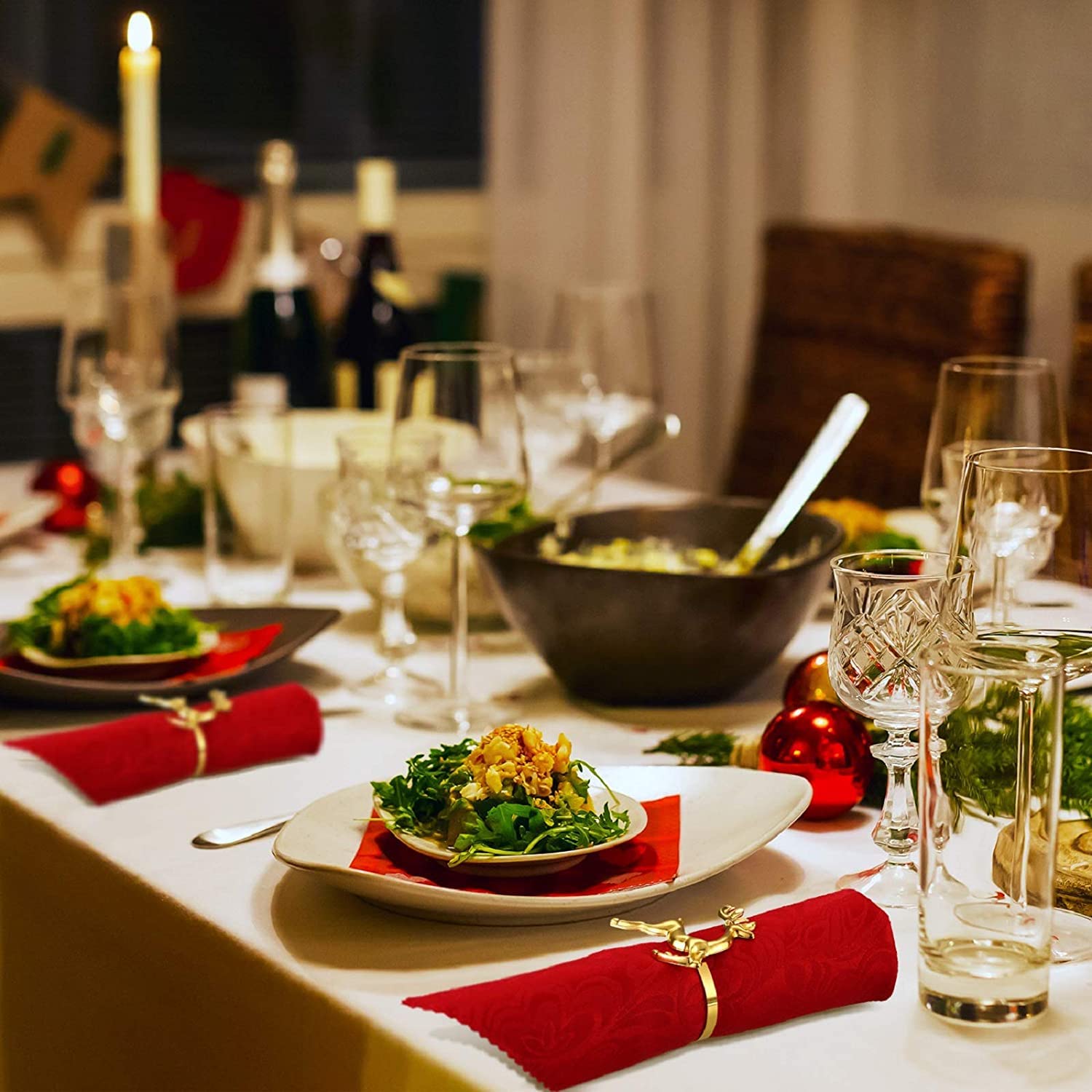 LATERN 12 Pezzi Portatovaglioli Con Renne Di Natale, 6CM Oro Portatovaglioli Cervo Renna Fibbia Per Tovaglioli per Decorazione Della Tavola Della Festa Del Ringraziamento per Il Pranzo Di Natale