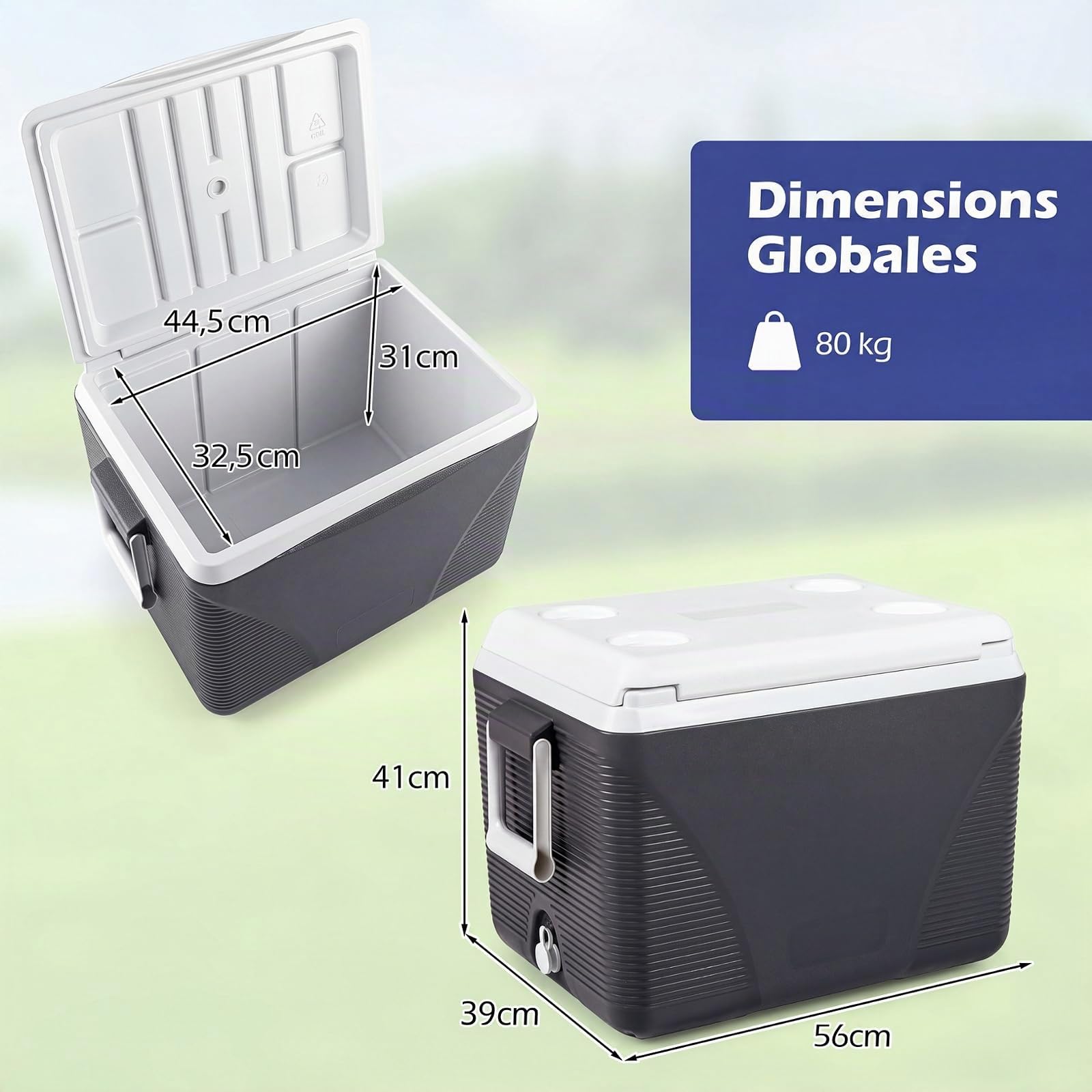 COSTWAY Glacière Rigide 41L Isotherme, Boîte Réfrigérante Grande Capacité Maintien au Froid 5 à 7 Jours, Glacière Isotherme Portable avec Porte-Gobelets, pour Pêche Pique-Nique Voyage