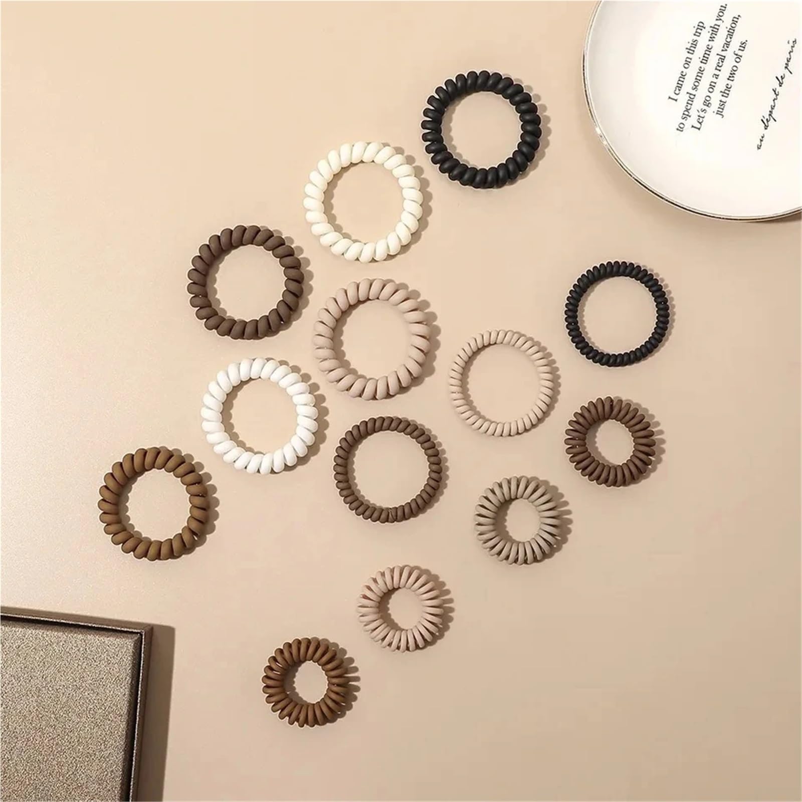 Elastici per capelli, 100 pezzi, satinati, opachi, solidi, elastici per capelli, a spirale (F)