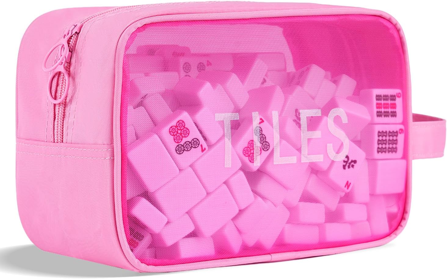 Mahjong Tile Bag with Zipper, Lightweight & Thickened Mesh Fabric Mahjong Bag with Handle Holds 166 Tiles (1.2") Mahjong Gifts for Women, Perfect for Travel, Gatherings,9.4 x 6.2 x 4.3 inch (Black)
