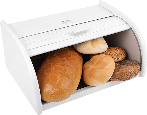 Creative Home White Bread Box | 38 x 28.5 x 17.5 cm (+/- 1 cm) | Natural Beech | With Lid | Bread Bin | Wooden Bread Bin | Bread Bin | Bread Bin | Bread Boxes