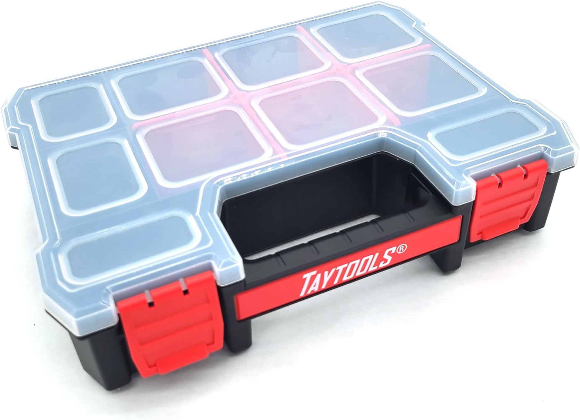 10 Compartment Small Parts Organizer Box - Dual Latch Portable Tool Box with Removeable Dividers for Storing Hardware, Screws, Bolts, Nails, Beads or Jewely