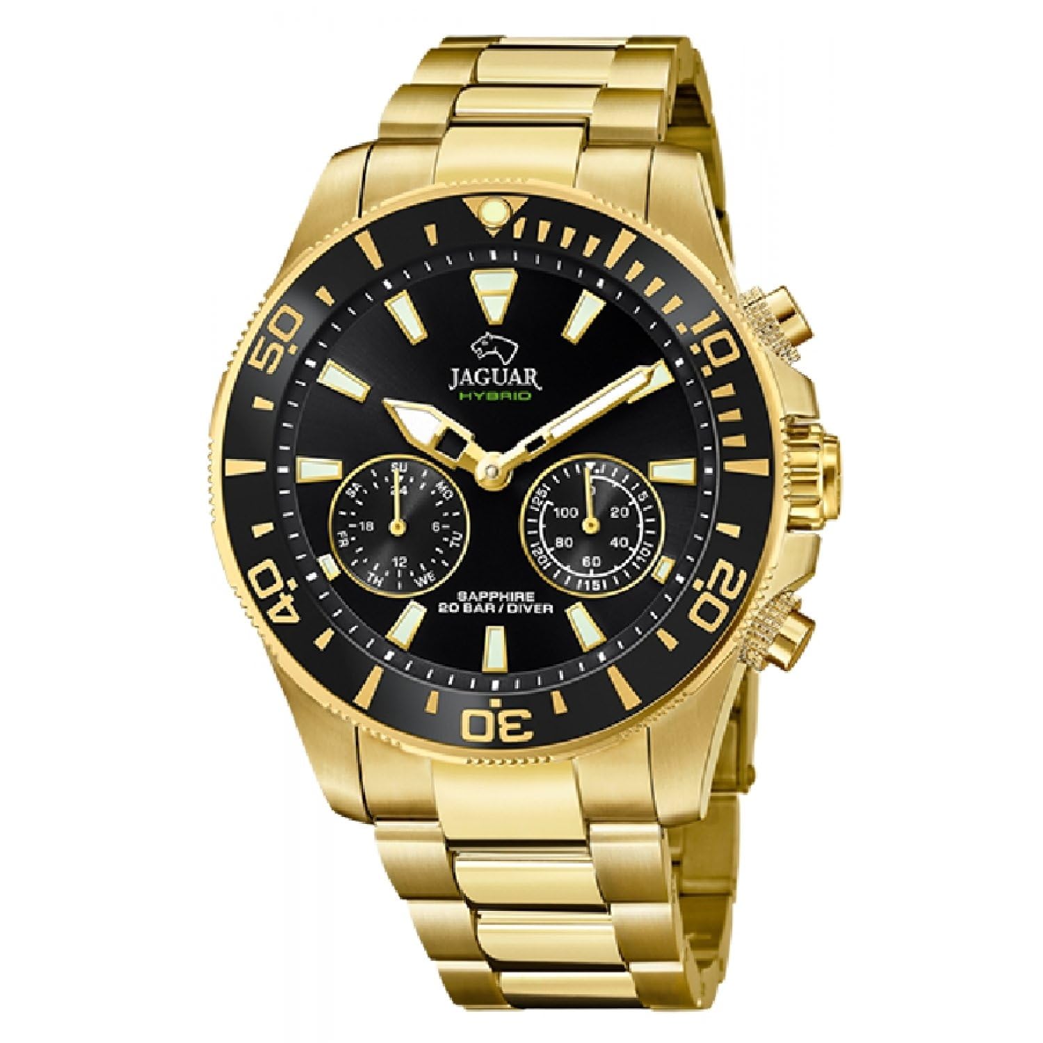Jaguar Reloj Modelo J899/3 de la colección Connected, Caja de 45,7 mm Negro con Correa de Acero Chapado para Caballero