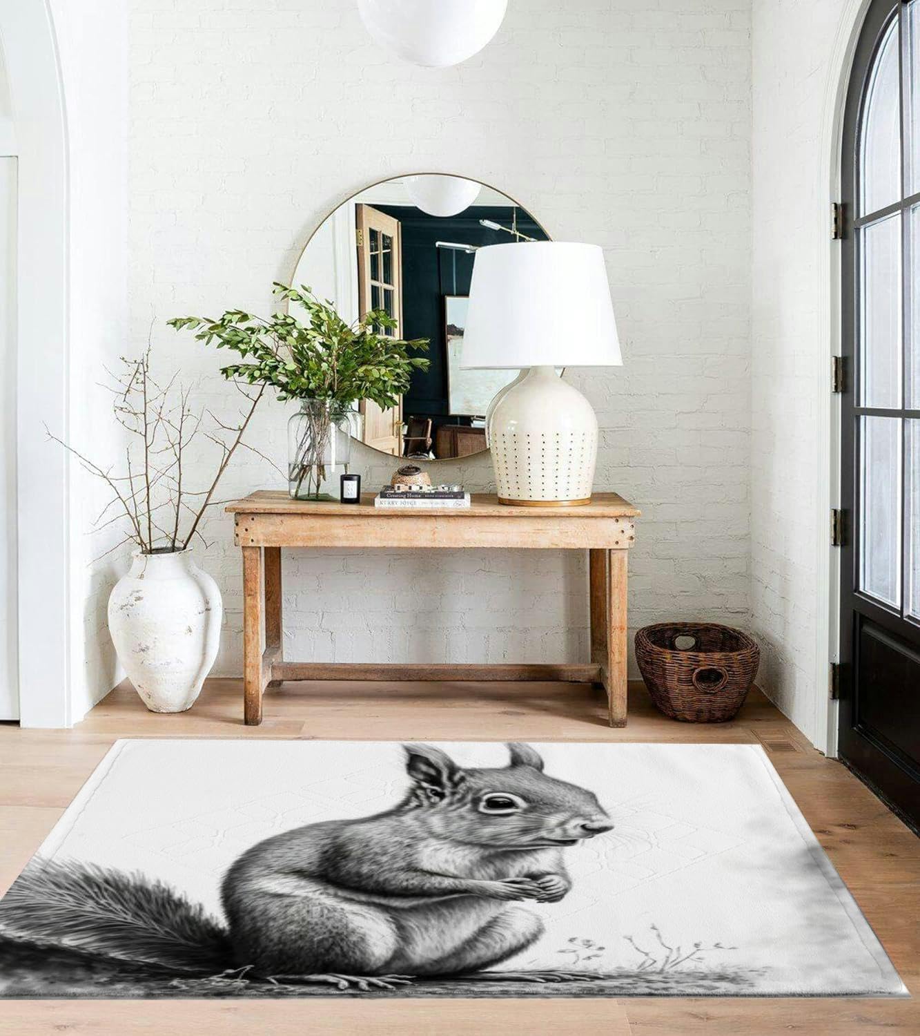 a Squirrel is Standing its hind Legs and is Looking at The Camera a 3x5 Rug Throw Rugs Entryway Indoor Front Door Mat Non Slip Bedside Area Rug for Bedroom Aesthetic Kitchen Carpet Machine Washable