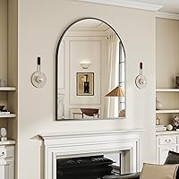 Vista 20 de BEAUTYPEAK Espejo de Pared Montado, Espejo de Baño Arqueado de 26 pulgadas x 38 pulgadas, Espejo de Tocador de Pared Dorado con Marco de Metal