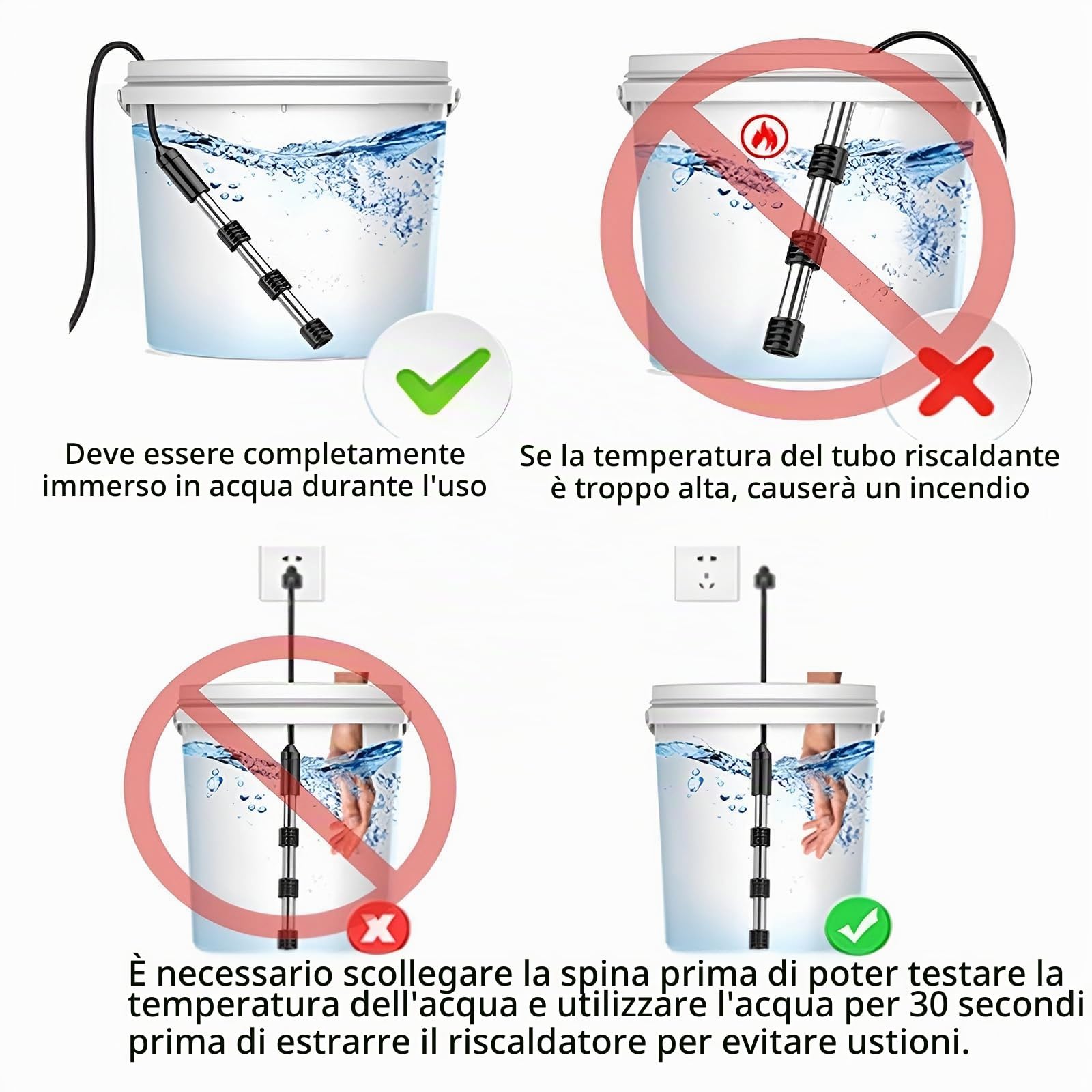 Scaldaacqua Elettrico Portatile A Immersione, Scaldabagno Sommersione Con Display Digitale Della Temperatura E Spegnimento Automatico, Protezione Di Sicurezza In Acciaio Inox.